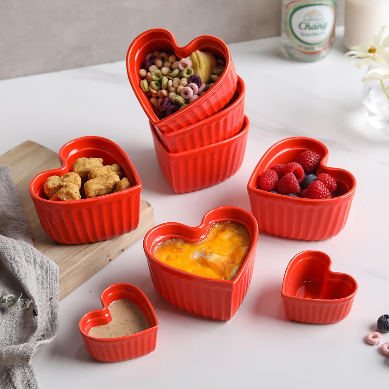 8Oz Heart-Shaped Ceramic Baking Bowls Set of 4 - Valentine's Day Creme Brulee Ramekins for Souffle, Pudding & Desserts | Oven & Dishwasher Safe | Perfect for Romantic Dinners, Baking Gifts & Valentine's Day Celebrations