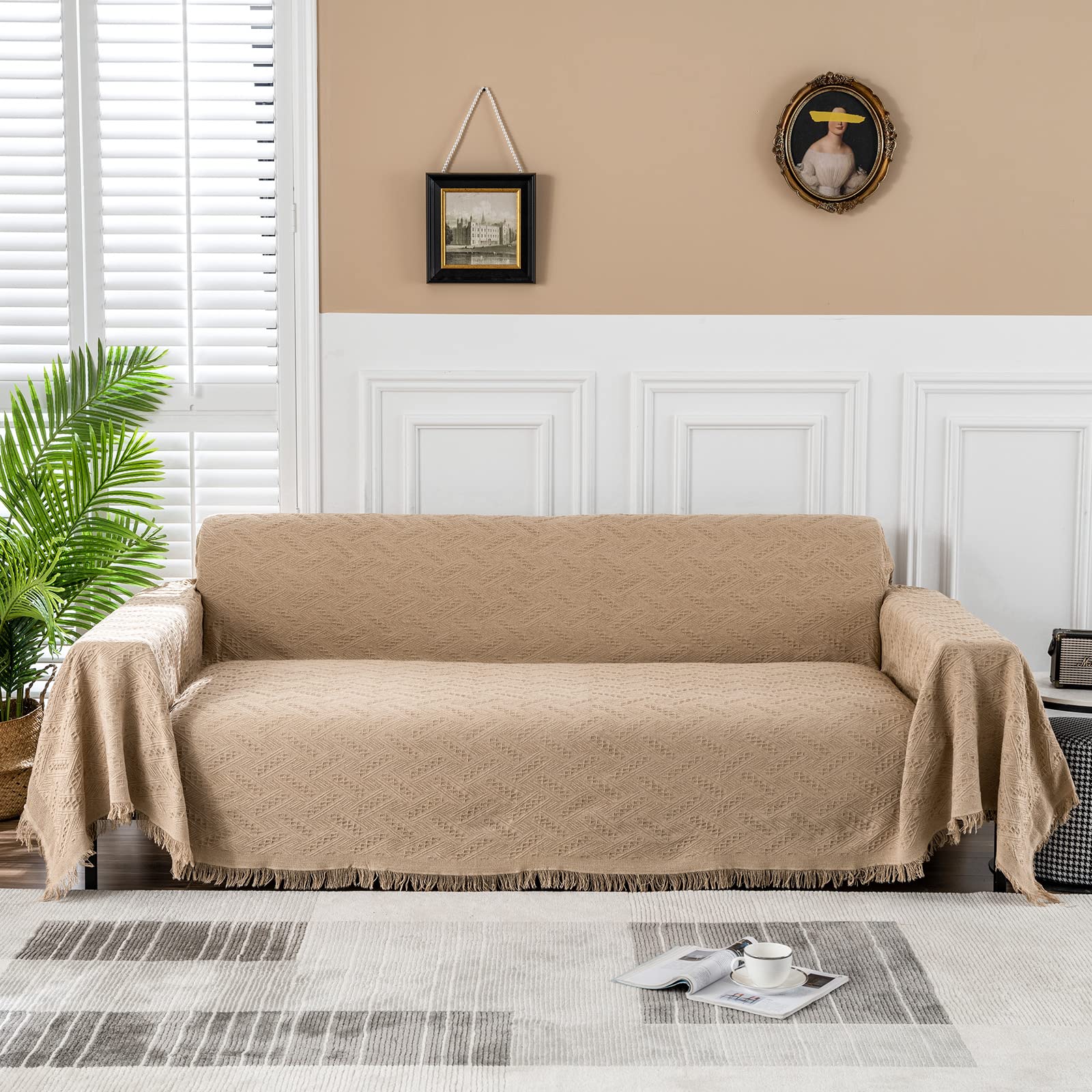 MEETSKY Washable Soft Cotton Blend Sofa Slipcover for Sectional Couch - Farmhouse Modern Decor, Pet-Friendly, Fits Most Sofas (71