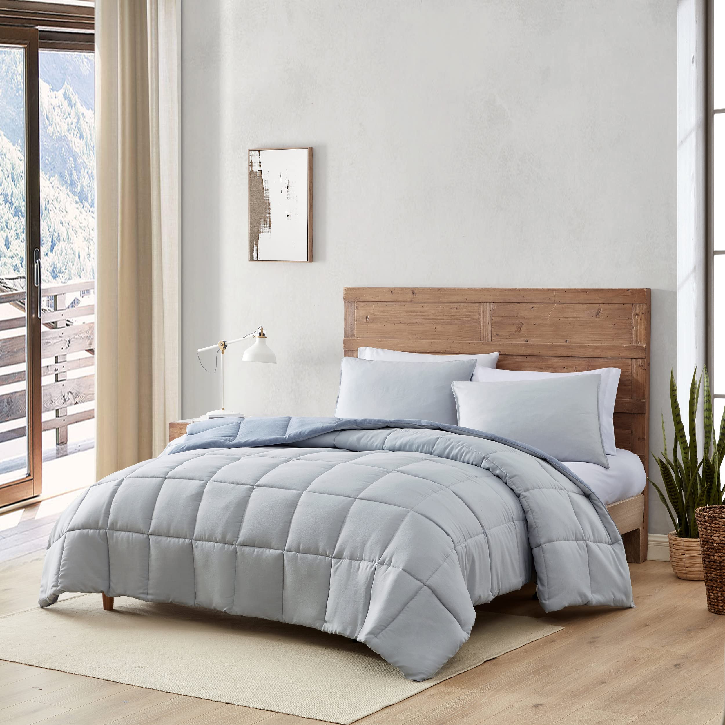 Eddie Bauer Twin Comforter Set - Reversible Soft Bedding with Matching Sham, Wrinkle Resistant Herringbone Light Blue/Grey - Perfect for Kids' Rooms, Guest Beds & Cozy Dorm Decor