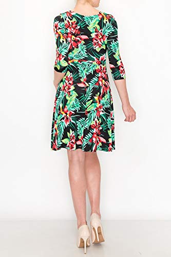 Women's 3/4 Sleeve Faux Wrap Midi Dress - Knee Length Summer Wedding Guest Dress for Parties, Bridal Showers & Baby Showers - Maternity & Nursing Friendly - Black - Made in USA | Perfect for Formal Events, Office Wear & Special Occasions