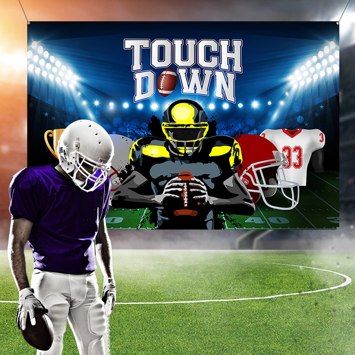 Football Party Decorations - Touchdown Backdrop Banner, Themed Background & Photo Props for Boys Birthday | Perfect for NFL Game Day, Super Bowl Parties & Sports-Themed Celebrations