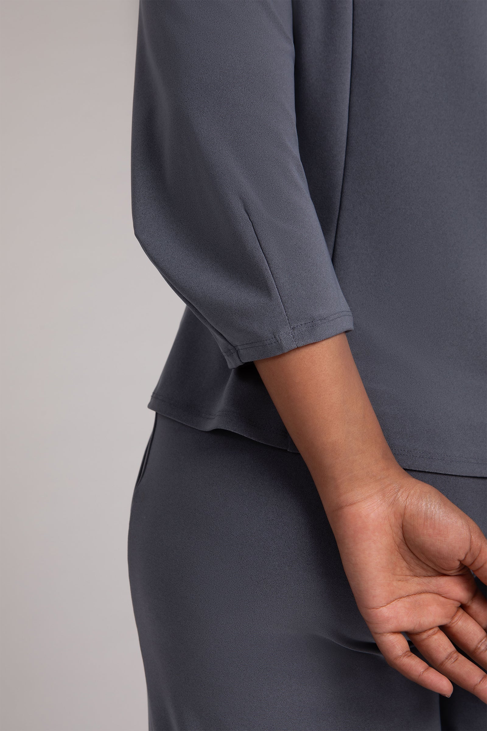 Fit N Flare Lantern Top in Melange Gunmetal - Elegant Women's Blouse for Casual Wear, Date Night & Office Outfits