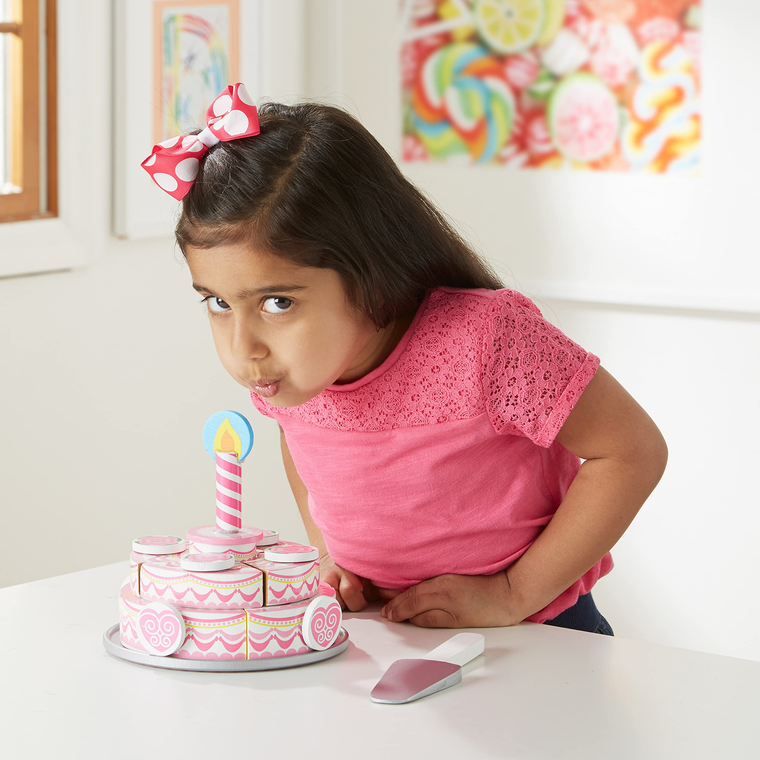 Melissa & Doug Triple-Layer Wooden Birthday Cake Play Food Set - Pretend Play Toy for Kids Ages 3+, Perfect for Birthday Parties & Preschool Learning Activities