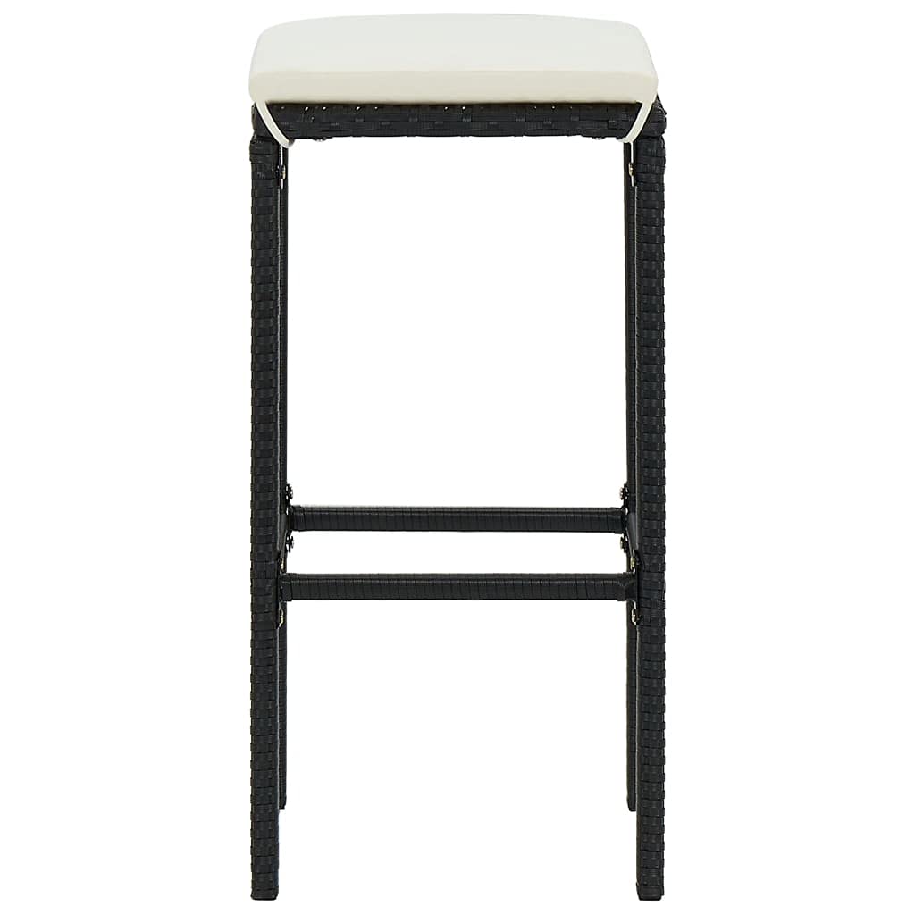 Modern Bar Stools Set of 2 - Black Poly Rattan Counter Height Chairs with Cushions for Kitchen, Dining, Indoor & Outdoor Use - Fast Shipping | Perfect for Breakfast Bars, Patios & Home Decor