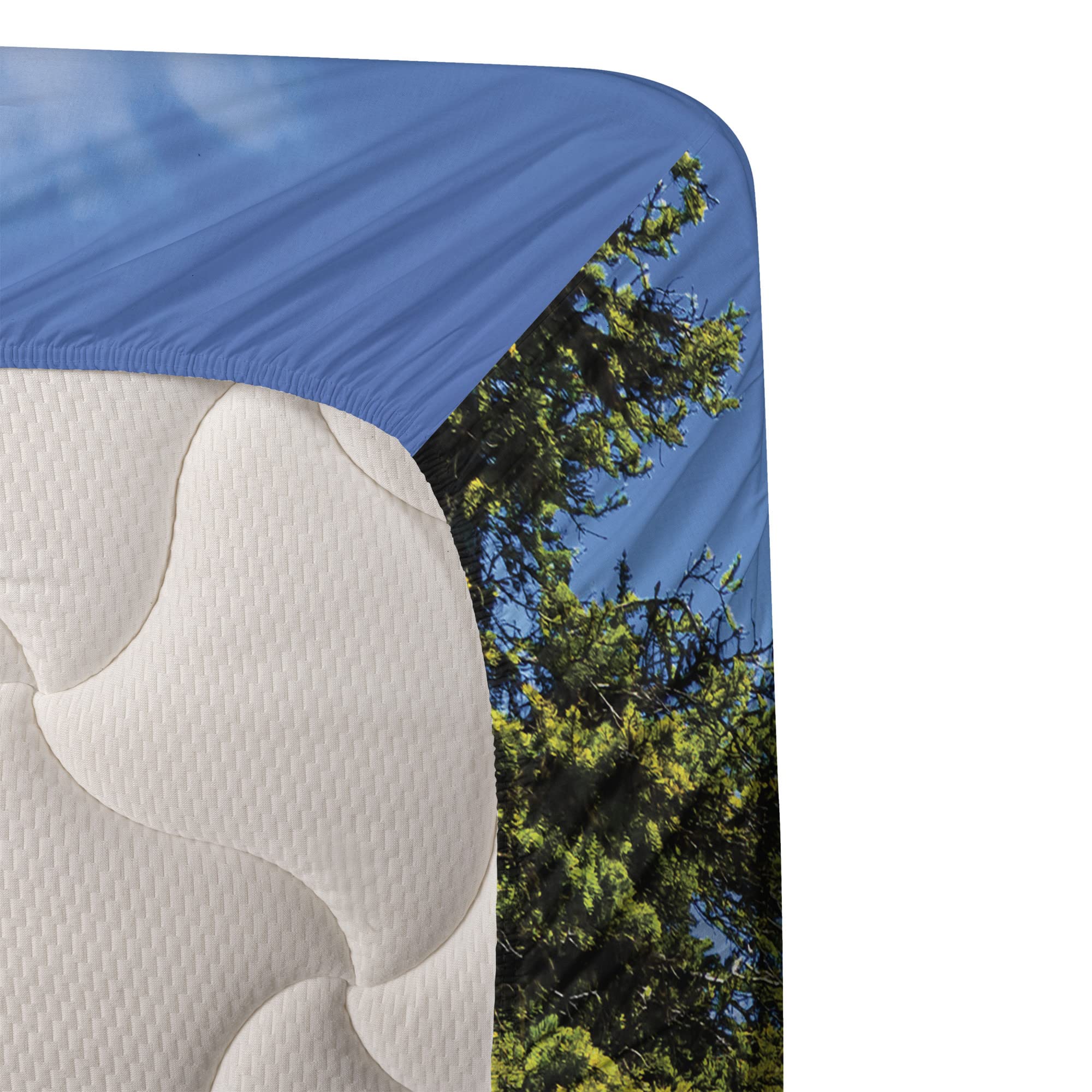 Ambesonne Historical Castle Landscape Sheet Set - 4 Piece King Size Bedding with Fitted Sheet, Flat Sheet & Pillowcases - Turquoise Green Canadian Rural Art Design for Luxurious Bedroom Decor | Perfect for Guest Rooms, Vacation Homes & Castle-Themed Bedrooms