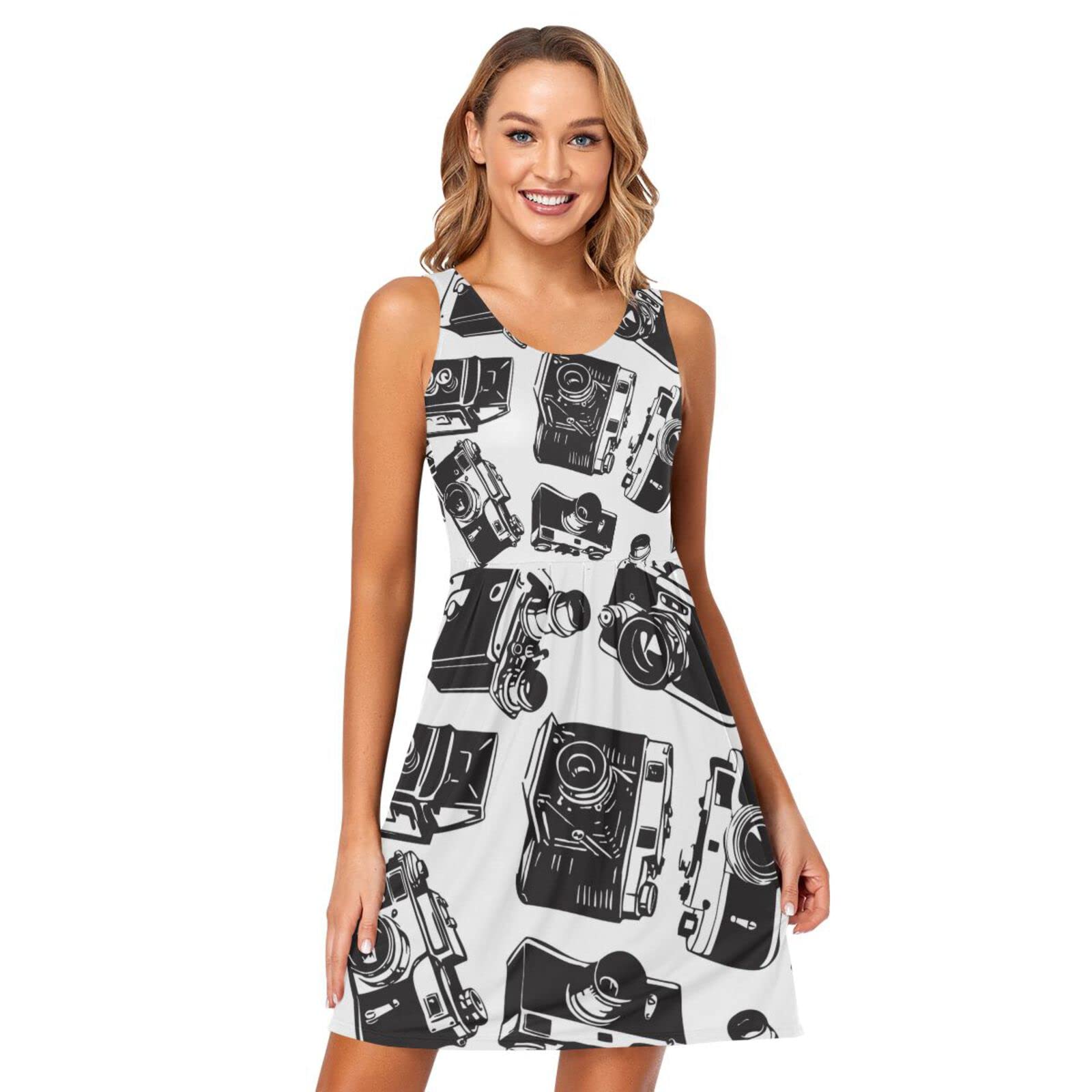 Women's Sleeveless Floral Print Pleated Sun Dress with Pockets - Casual Summer Dress for Beach, Vacation & Outdoor Activities