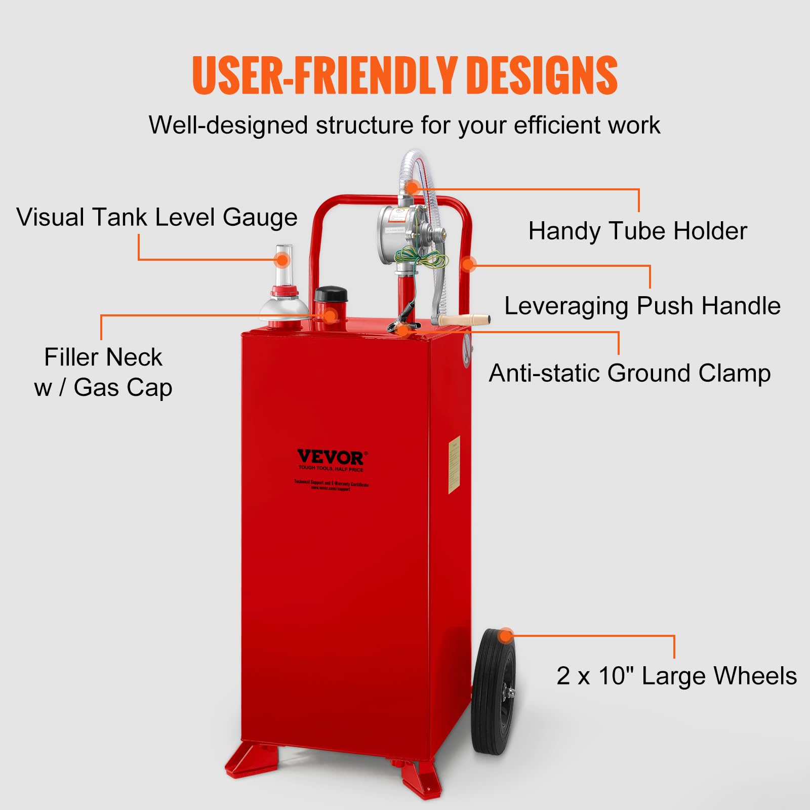 VEVOR 30 Gallon Portable Fuel Caddy with Manual Pump - Gas & Diesel Storage Tank on Wheels for Cars, Lawn Mowers, ATVs, Boats - Ideal for Home, Farm & Outdoor Use