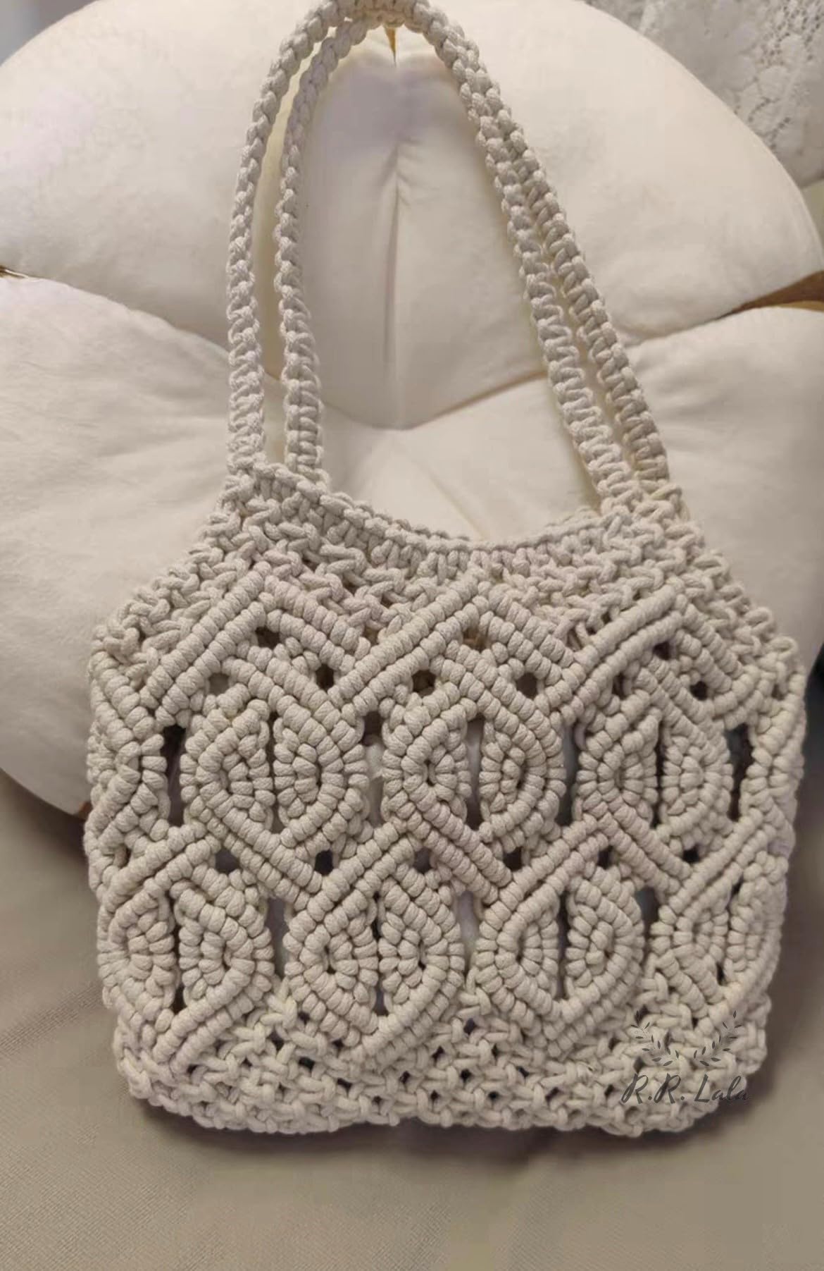Handmade Macrame Cotton Boho Sling Bag for Women - Summer Bohemian Aesthetic Shoulder Bag, Cute & Stylish Gift Idea (Off White) - Perfect for Beach Outings, Music Festivals & Casual Everyday Wear