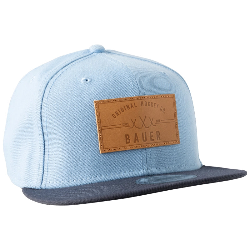 Bauer New Era 9Fifty Snapback Cap with Genuine Leather Patch - Classic Blue Baseball Hat for Men | Perfect for Sports, Casual Wear & Fan Collections