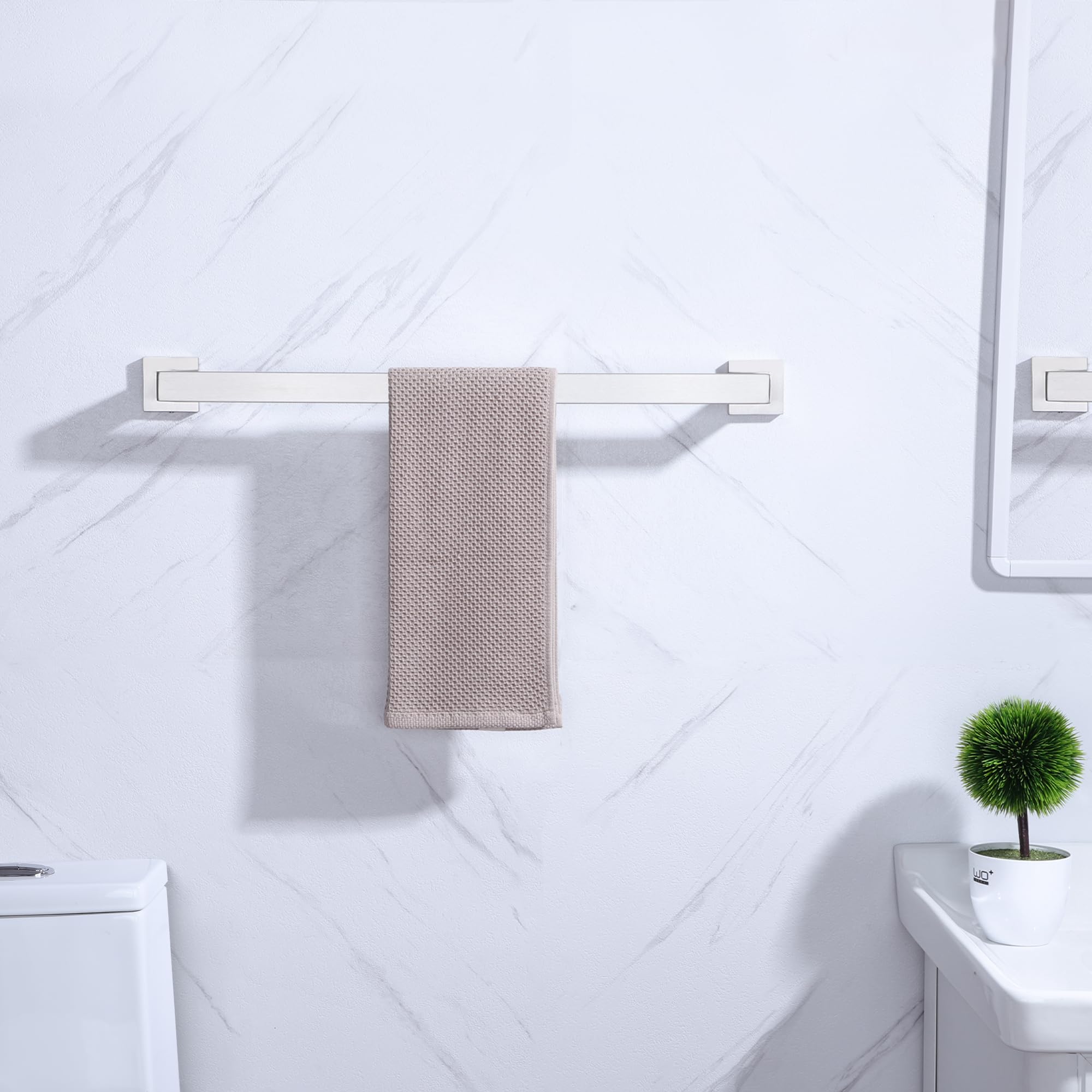 16 Inch Brushed Nickel Square Towel Bars - 2 Pack Stainless Steel Wall Mounted Bathroom & Kitchen Towel Racks for Hand/Shower Towels (A8804-4BN) - Perfect for Modern Bathrooms, Guest Rooms & Spa-Style Showers
