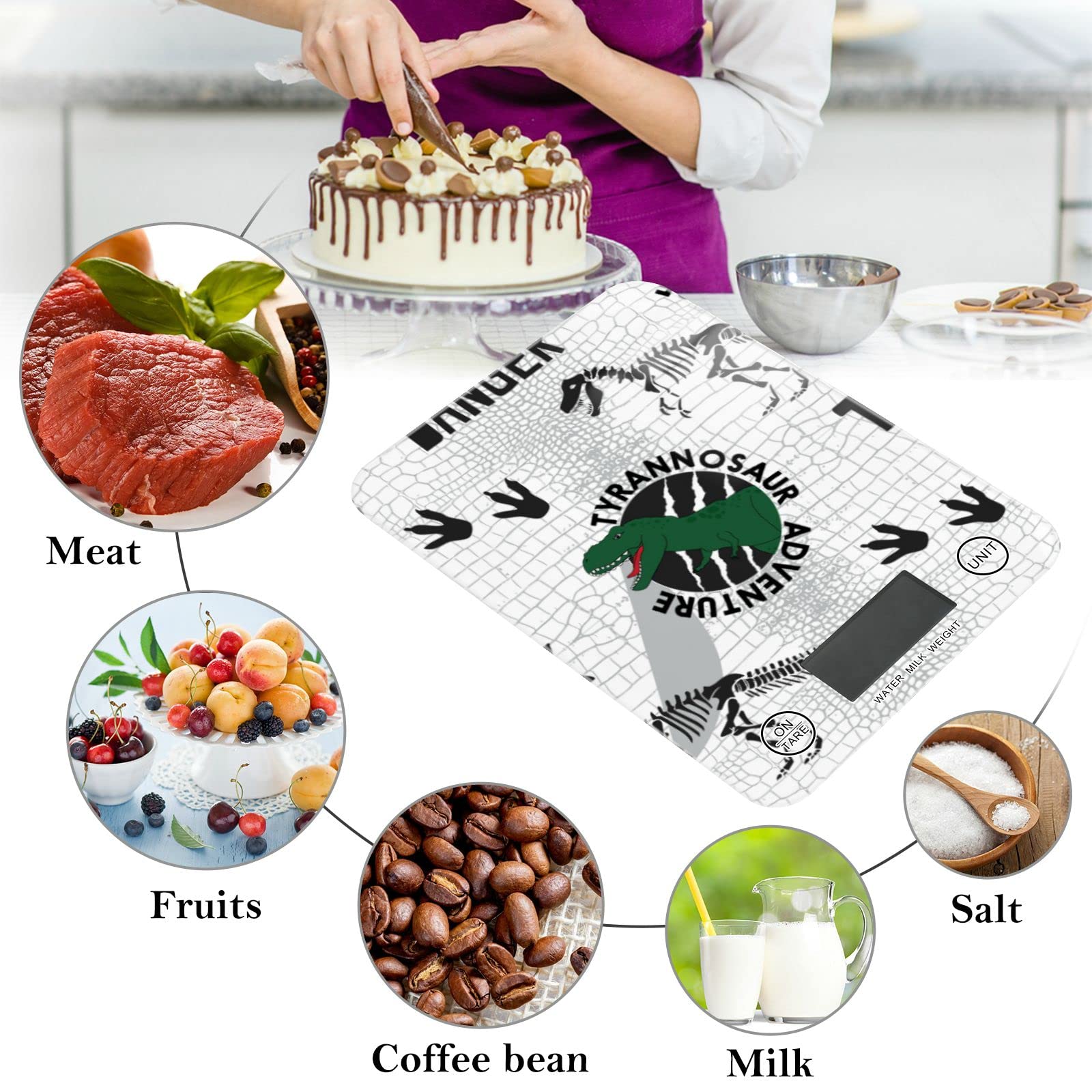 Dinosaur-Themed Waterproof Digital Kitchen Scale - Precise Ounces & Grams Measurement for Baking, Cooking & Meal Prep | Perfect for Kids' Kitchen Fun & Professional Chefs