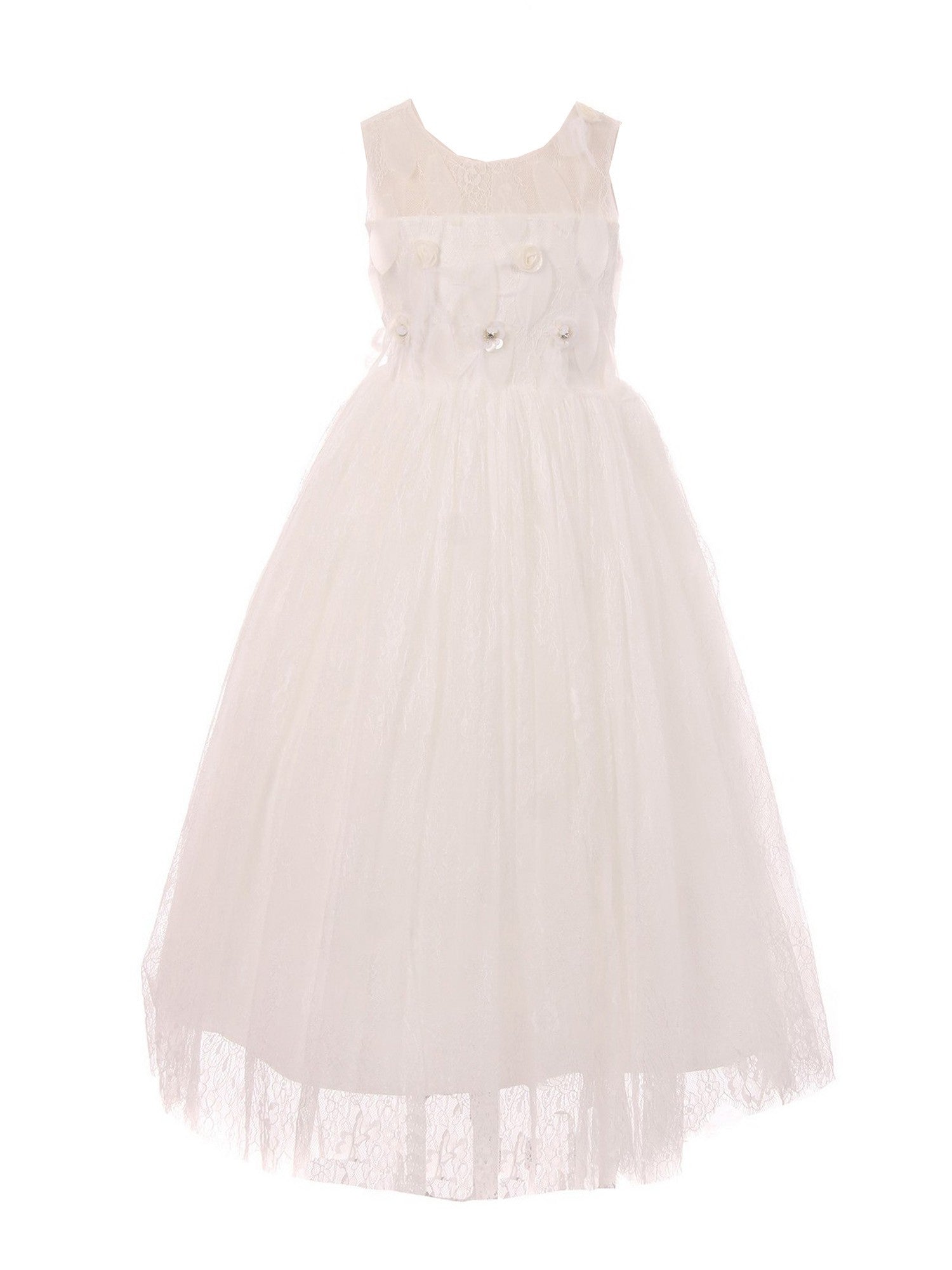 Ivory Sequin Feather Chantilly Lace Junior Bridesmaid Dress for Big Girls - Size 8-12 | Perfect for Weddings, Prom, and Special Occasions