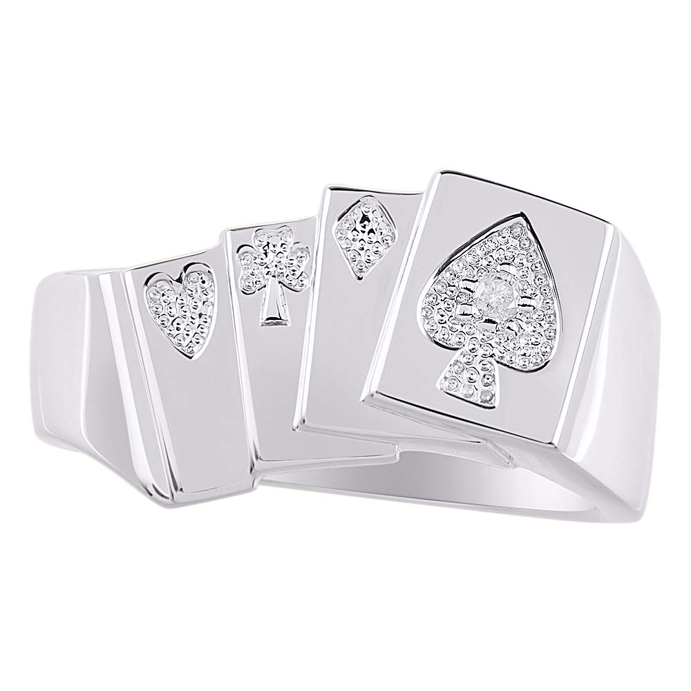 RYLOS Men's Poker Ring - 4 of a Kind Aces Design in Sterling Silver or Gold Plated with Genuine Diamonds | Size 6-13 | Perfect for Casino Nights, Gifts & Everyday Wear | Men's Jewelry & Fashion Accessories