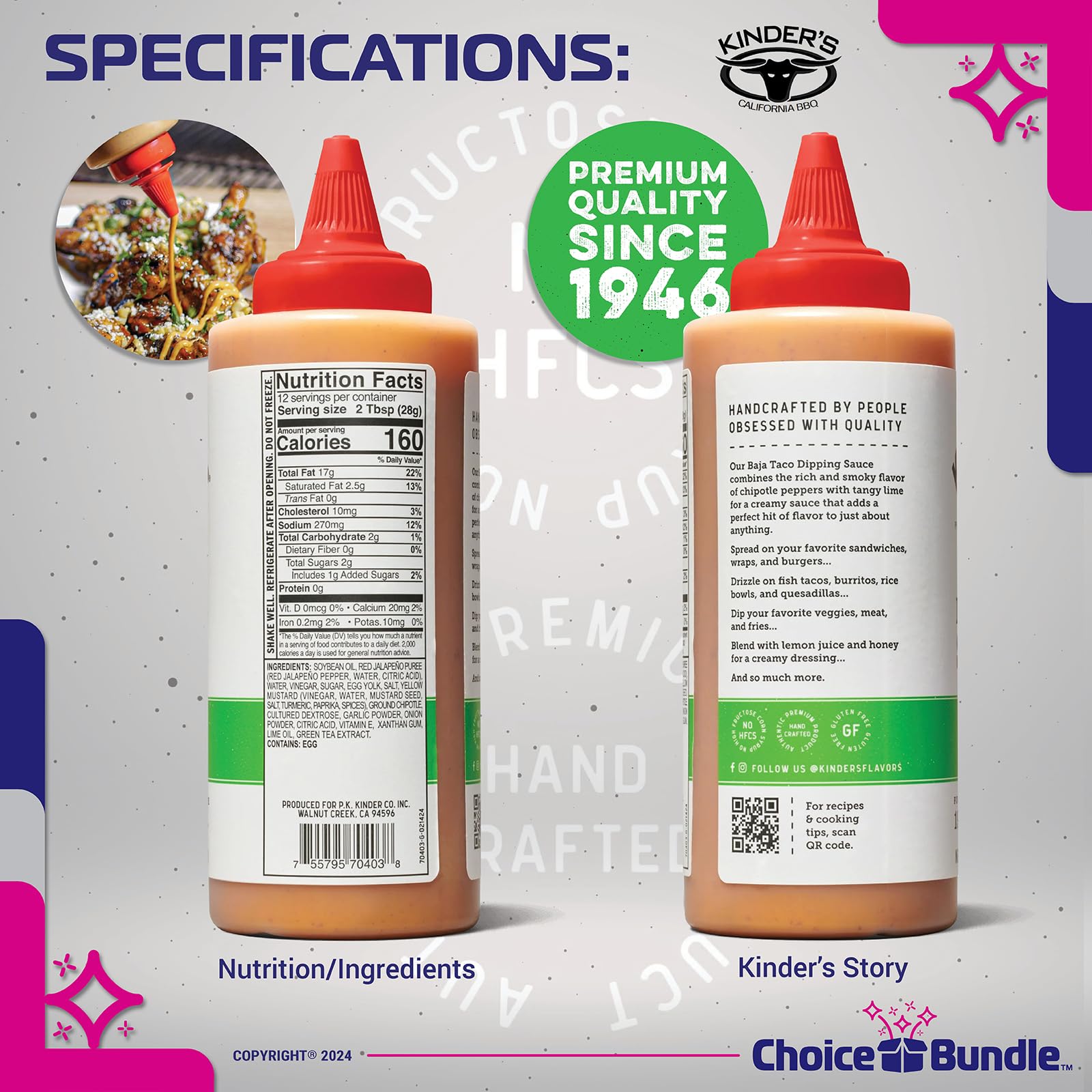 ChoiceBundle Kinder's Baja Taco Sauce with Chipotle Lime Dipping & Wing Sauce - 3 Pack (37.8 oz) | Perfect for Tacos, Wings, Burgers & More | Includes BBQ Guide & Keychain Bottle Opener (5 Items)