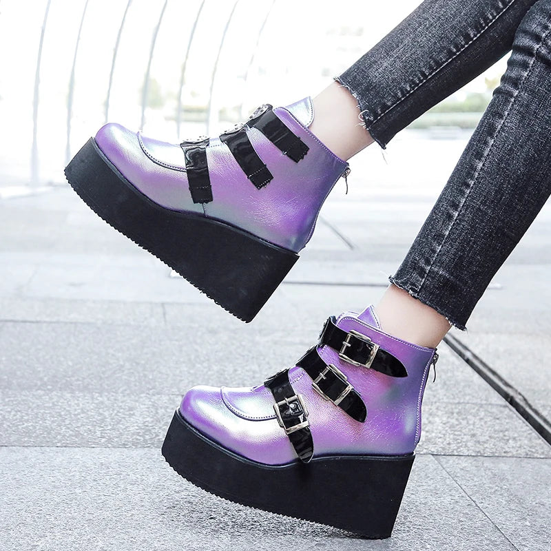 Women's Ankle Boots with Belt Buckle - Street Fashion Casual Wedge Platform Shoes, Size 43, Super High Heel Designer Boots for Women | Perfect for Night Out, Party & Fall/Winter Fashion