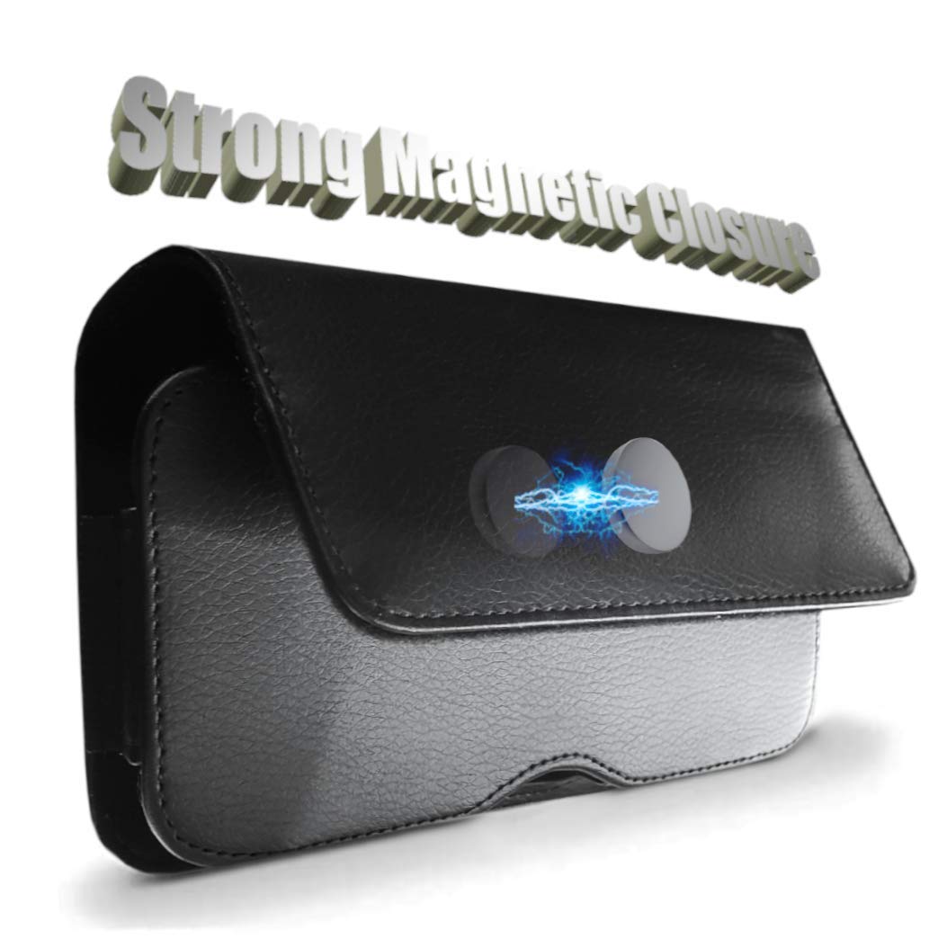 Magnetic Leather Belt Pouch Holster for iPhone 16 Plus/15 Pro Max/14 Pro Max/13 Pro Max - Compatible with Otterbox Cases (X-Large) - Hands-Free Phone Holder for Running, Hiking & Outdoor Activities