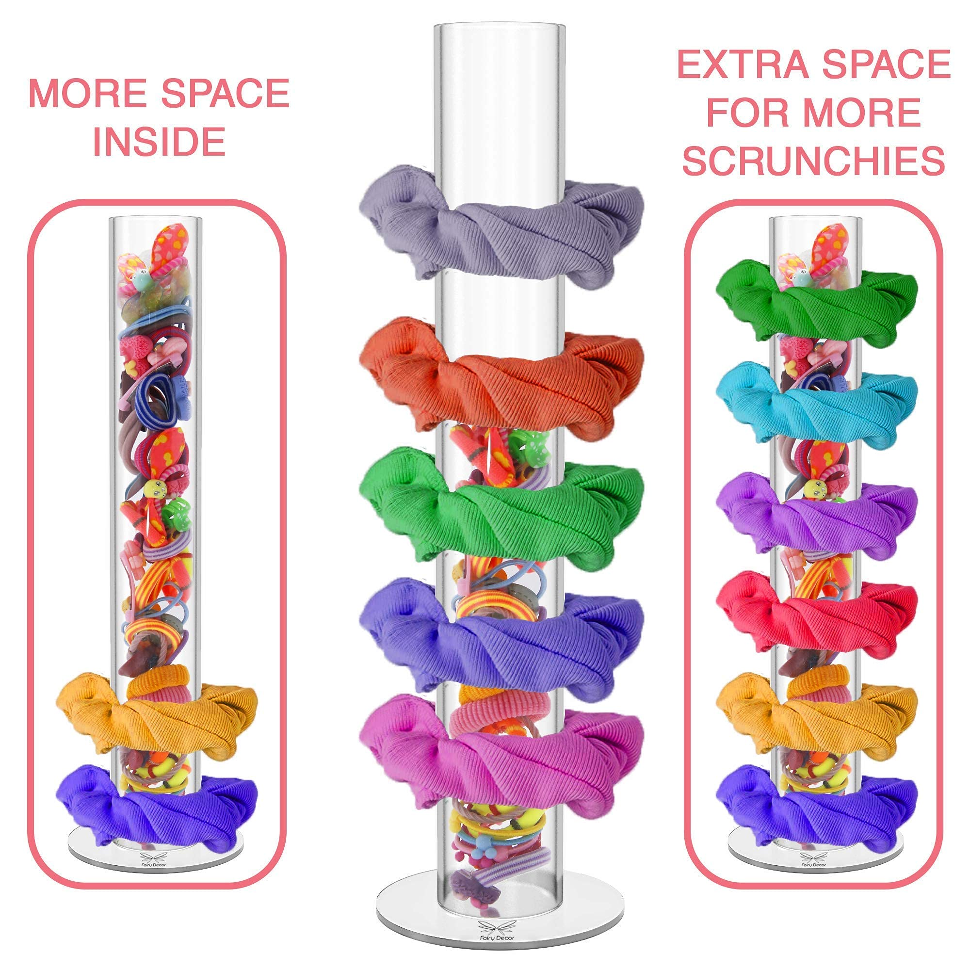 Acrylic Scrunchie Holder - 9 Inch Clear Hair Accessories Organizer for VSCO Girls & Teens - Pack of 2 | Perfect for Bedroom Decor, Gift Ideas & Hair Tie Storage