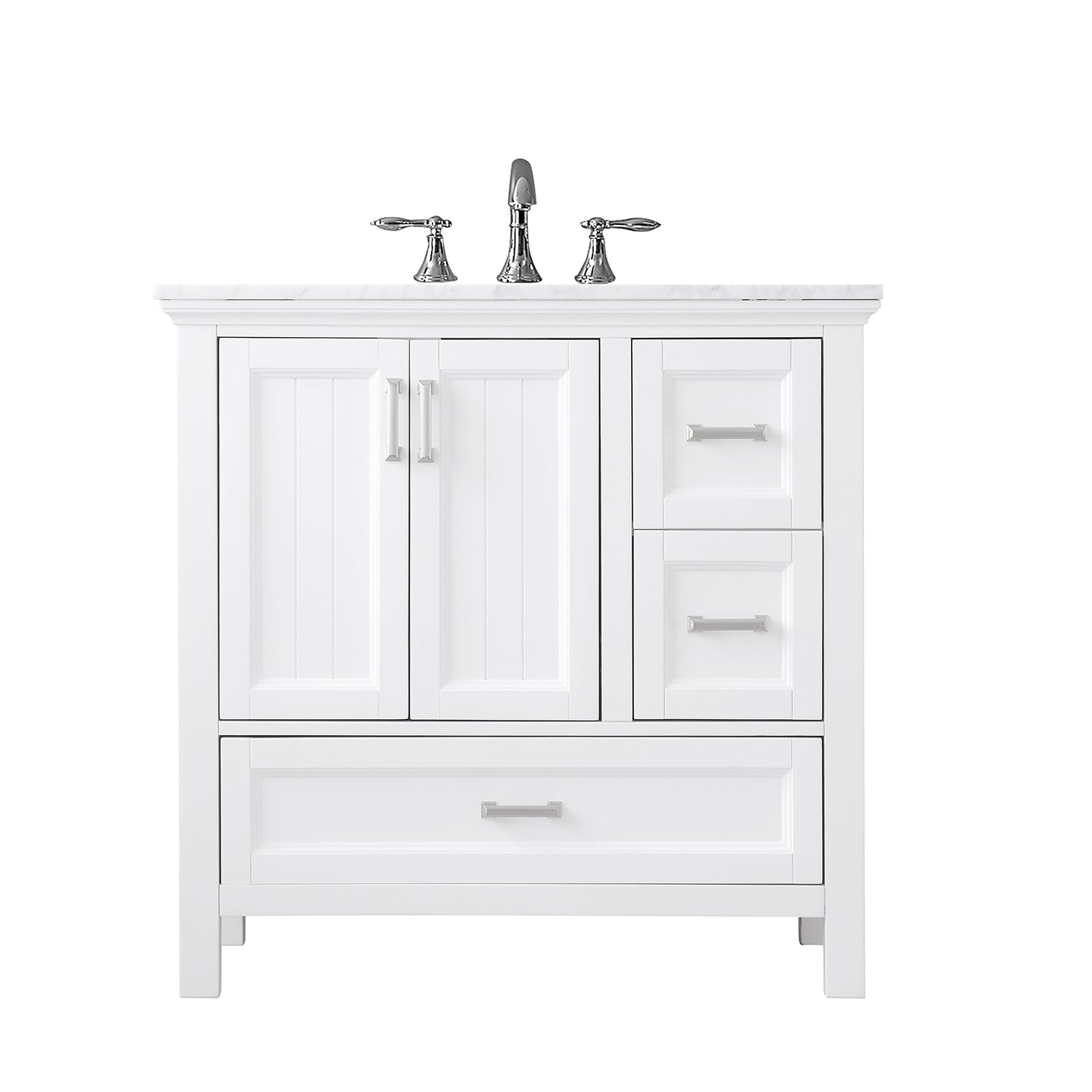 Isla 36 Inch Single Bathroom Vanity Set with Aosta White Engineered Stone Countertop - Modern Sink Cabinet for Small Bathrooms & Powder Rooms