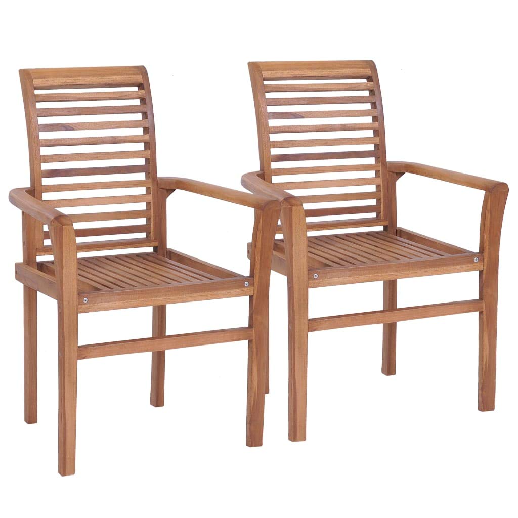 Premium Teak Wood Outdoor Dining Chairs Set of 2 with Green Cushions - Patio Garden Armchairs for Backyard, Poolside & Restaurant Use