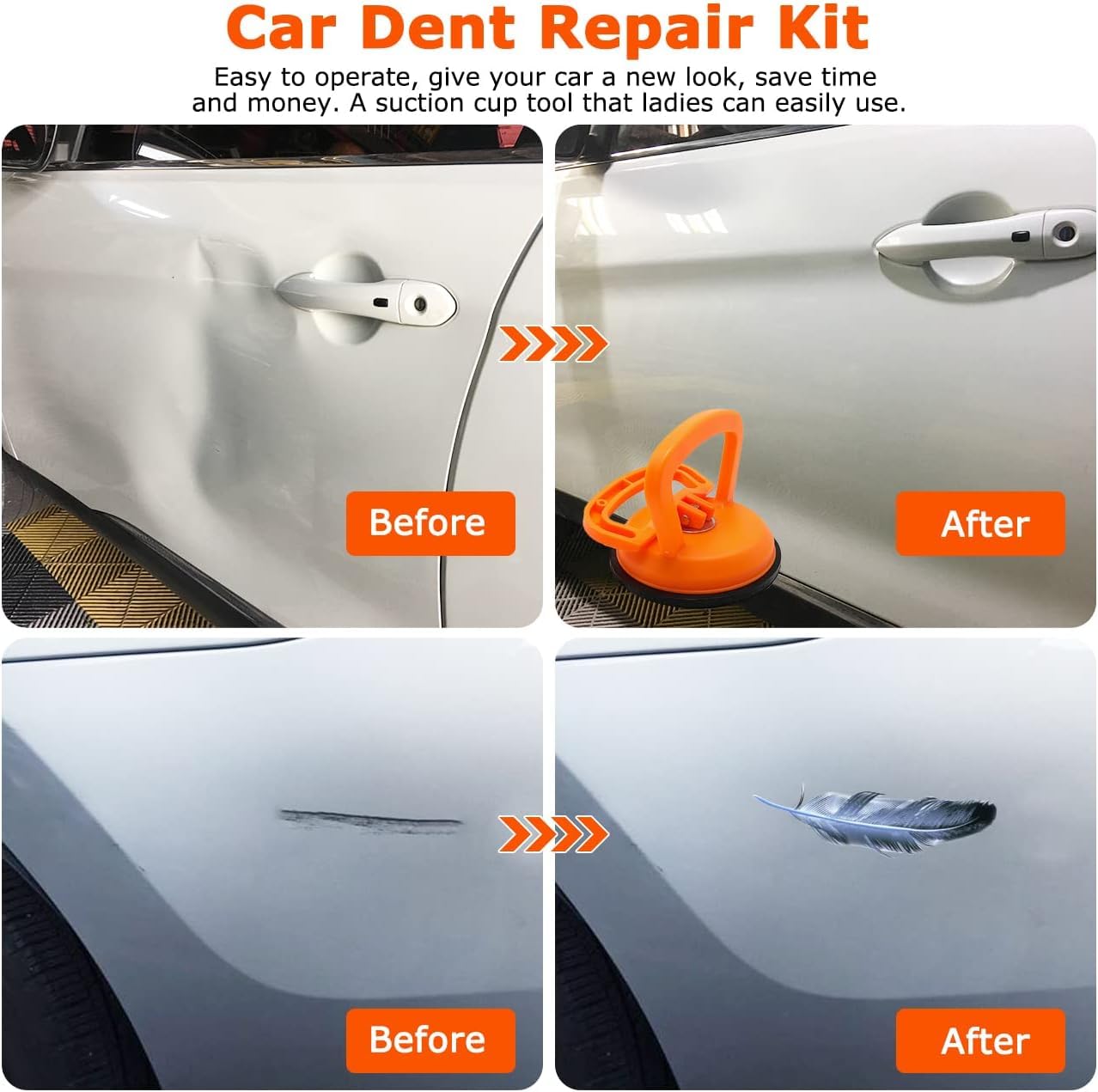 2PCS Car Dent Puller Tool Kit for Car Dent Repair, Glass, Screen, Tiles & Objects Moving, Orange - Perfect for DIY Auto Body Fixes, Home Repairs & Surface Maintenance