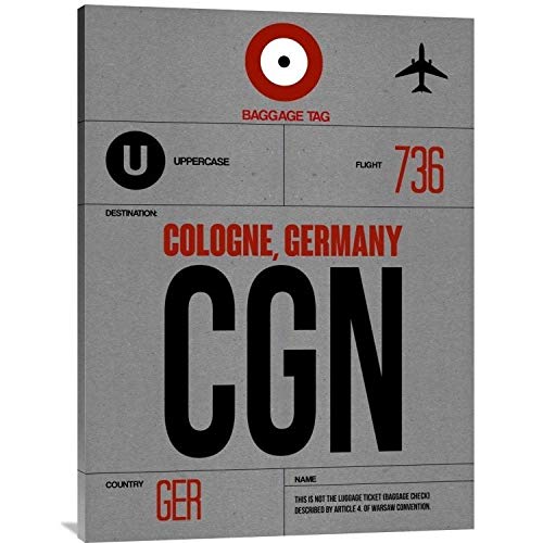 Naxart Studio 'CGN Cologne Luggage Tag I' Stretched Canvas Wall Art - 18x24 Inch Red & Black Modern Home Decor for Living Room, Bedroom or Office