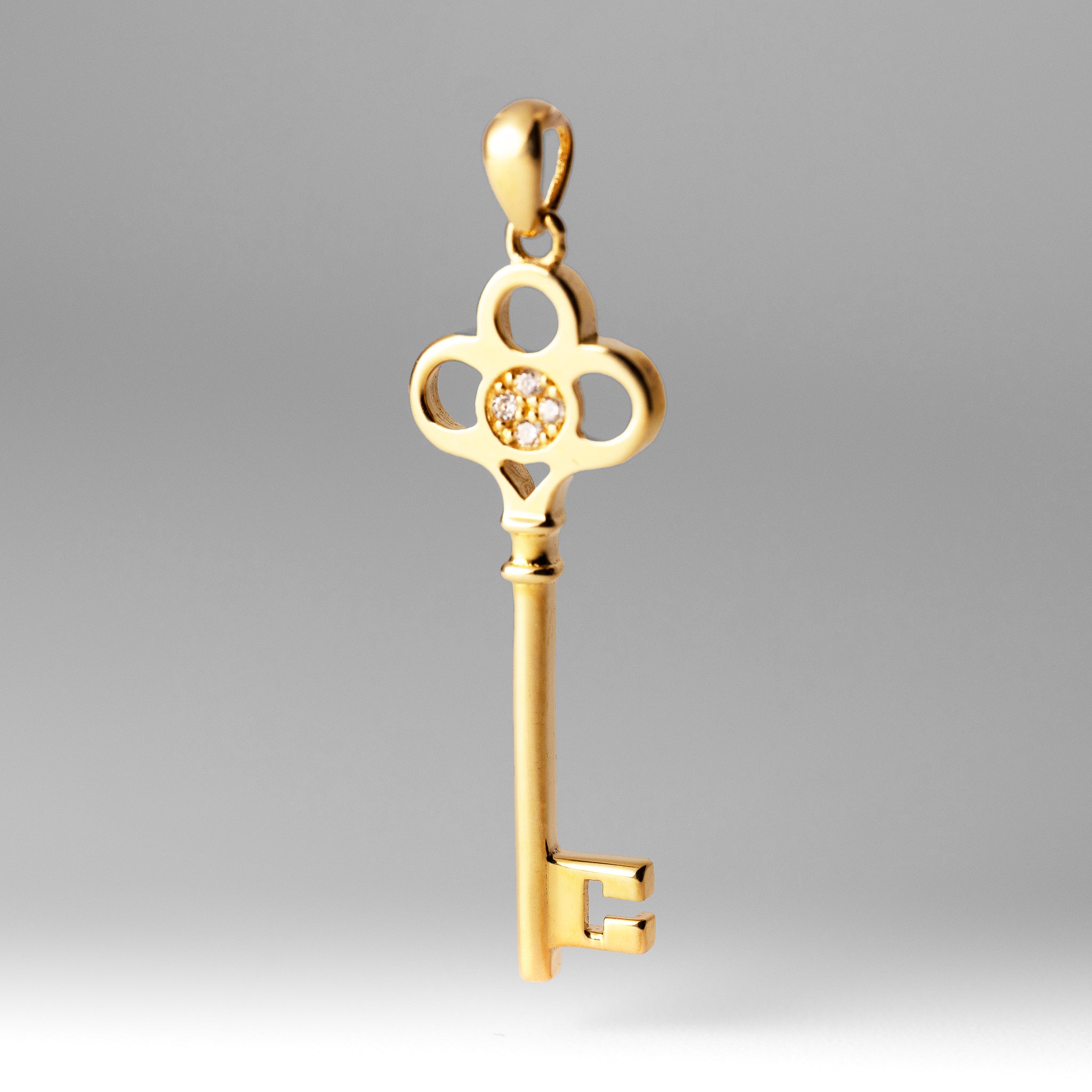 14K Gold Key Pendant Necklace with Cubic Zirconia - Elegant Jewelry Gift for Women, Model 554 - Perfect for Anniversaries, Birthdays & Special Occasions