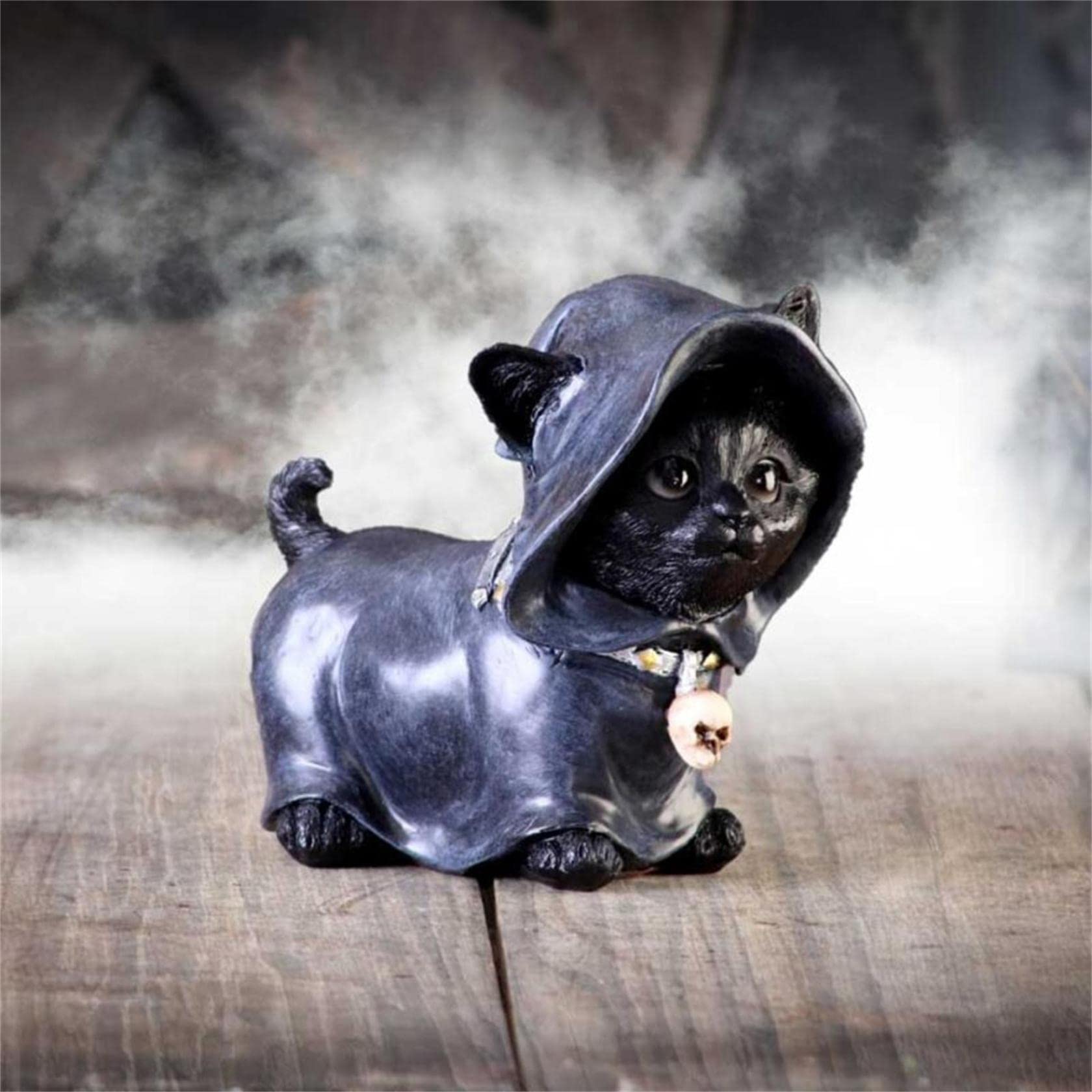Flsofot Magic Cat Statue - Witch Cat Sculpture Resin Crafts, Cute Black Cat Figurine with Blue Clothing - Perfect for Office & Home Tabletop Decor, Halloween Decoration & Housewarming Gift - Ideal for Bookshelf Display, Spooky Party Centerpiece & Witchy Home Accent