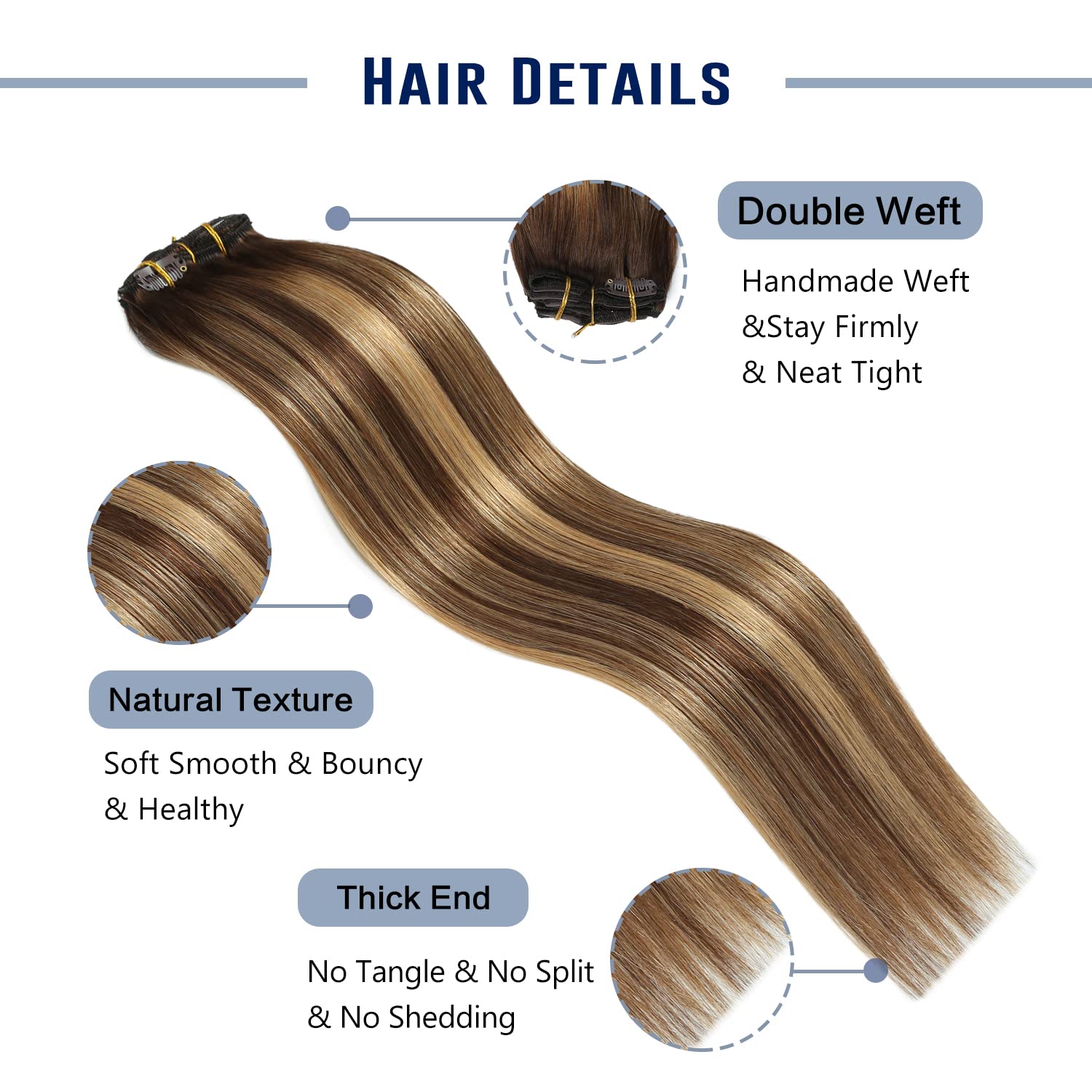 Sunya 20 Inch Real Human Hair Clip-in Extensions - Balayage Chocolate Brown to Caramel Blonde Ombre - 8pcs/120g - Perfect for Volume & Length - Great for Parties, Weddings & Daily Styling