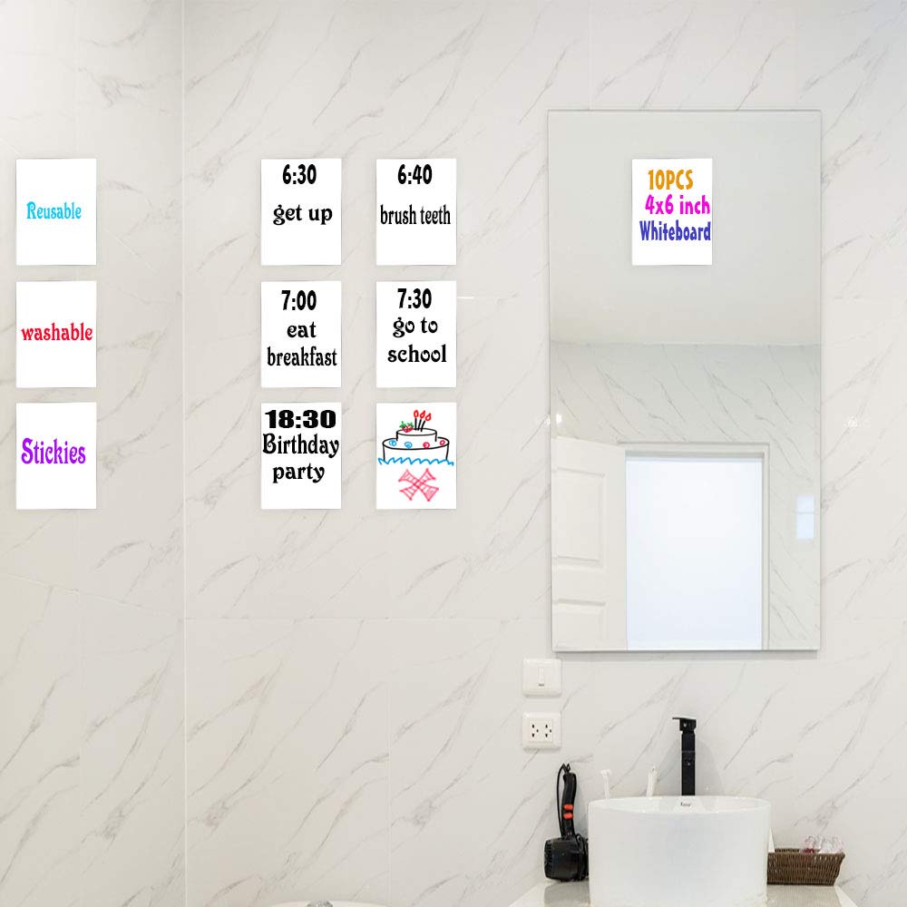 Bieco 4x6 Inch Reusable Dry Erase Sticky Notes - Self-Adhesive Whiteboard Pads for Refrigerator, Kitchen, Office & Classroom (10-Pack) | Perfect for Grocery Lists, Reminders & Family Messages