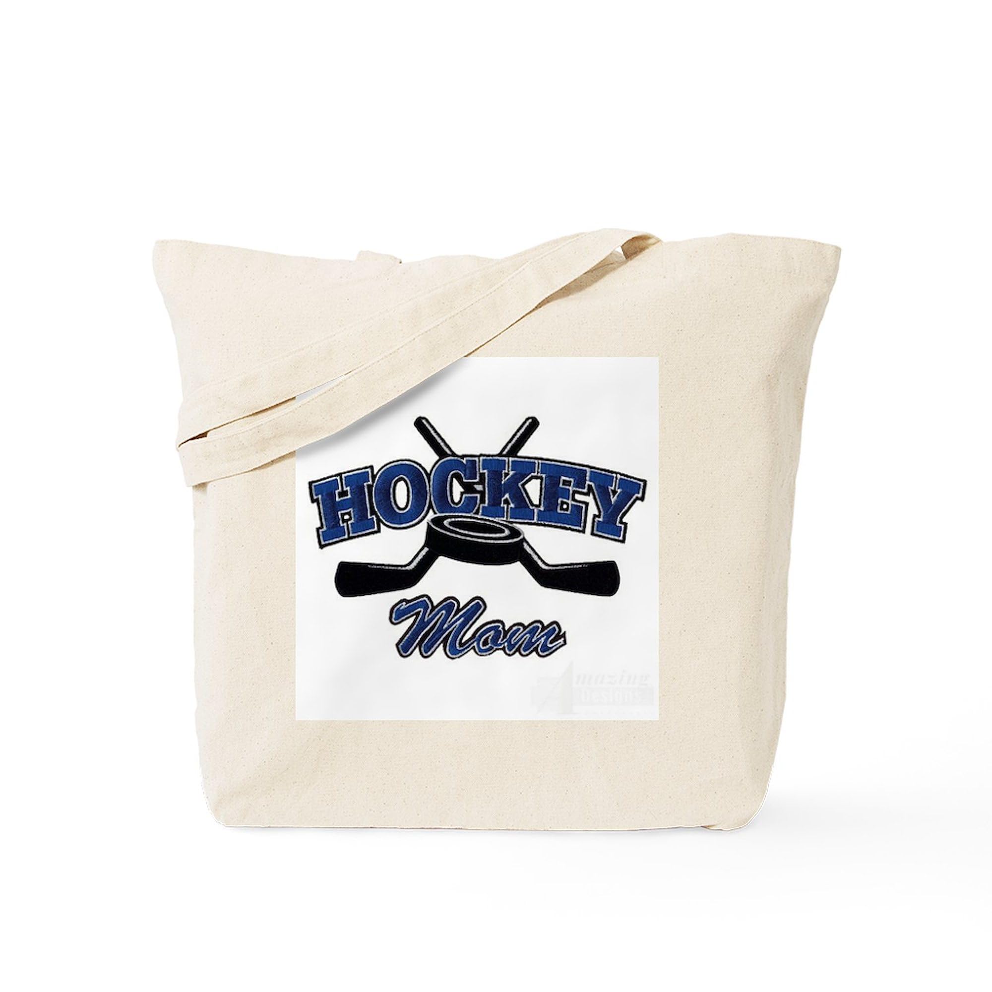 Hockey Mom Tote Bag - Natural Canvas Reusable Shopping Bag for Sports Moms - Perfect for Hockey Games, Groceries & Everyday Use
