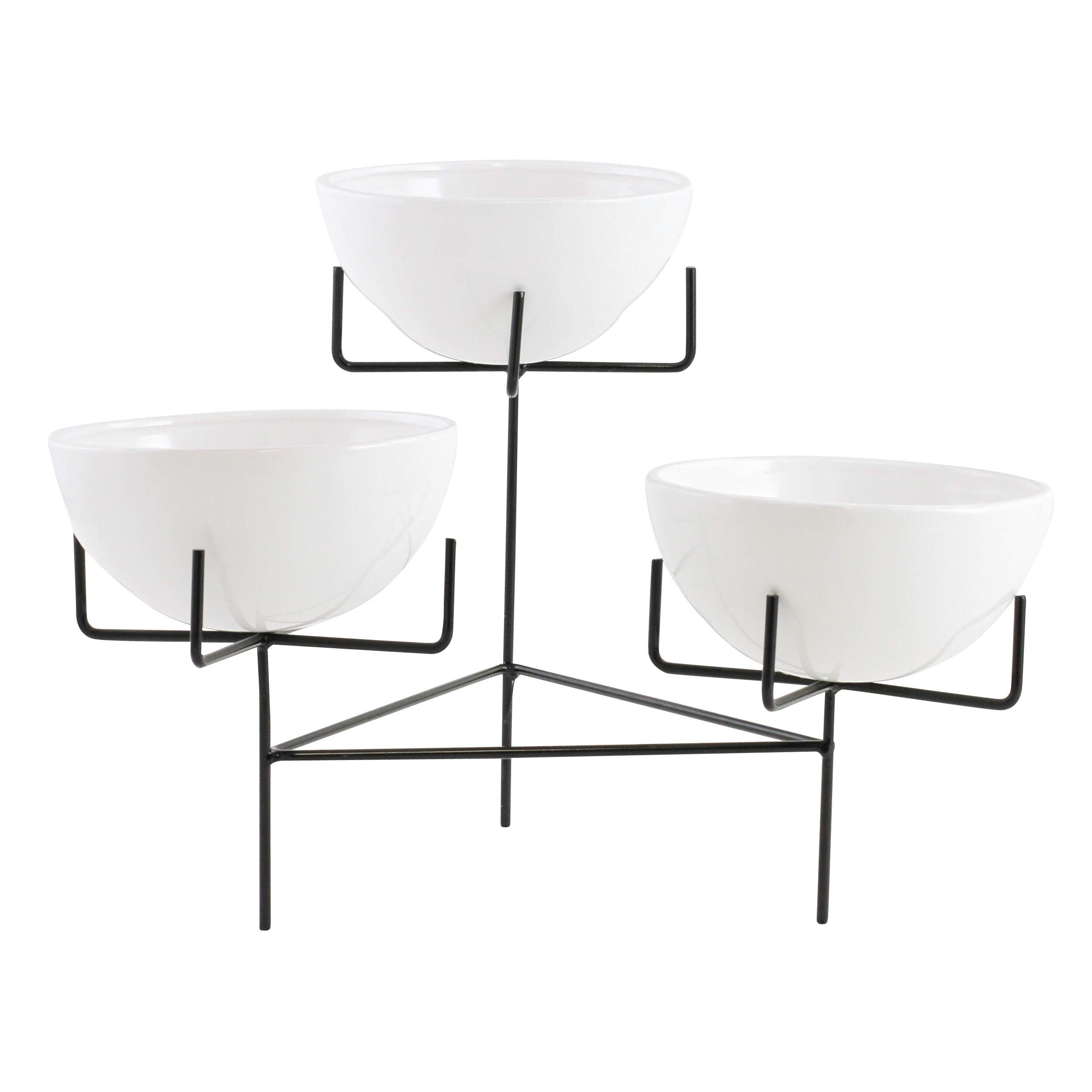 Modern White Ceramic 3-Tier Round Planter with Metal Stand - 15