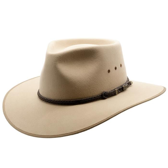 AKUBRA Cattleman Sand Outback Hat - Premium Australian Wool Felt Cowboy Hat for Men & Women - Durable Sun Protection for Outdoor, Ranch, and Country Wear