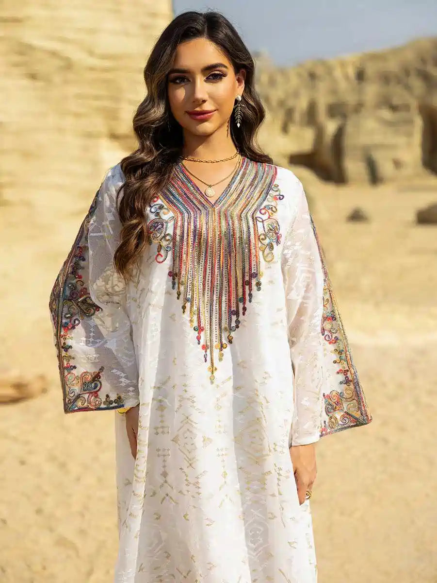 Elegant Eid Dress with Embroidery Applique - Flowy Caftan Kaftan Maxi Dress #25468 for Women - Perfect for Holiday Celebrations, Parties & Special Occasions
