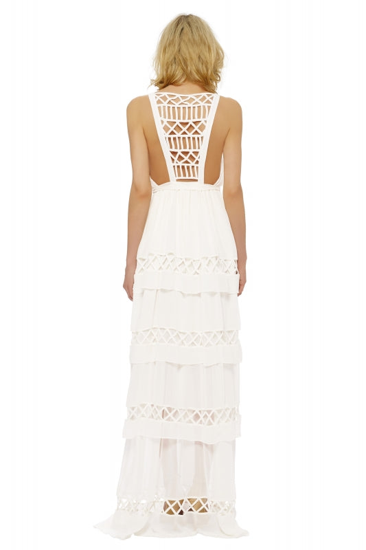 Mara Hoffman Gaia Silk Chiffon Lattice Gown - Elegant Flowy Maxi Dress for Weddings, Parties & Special Occasions