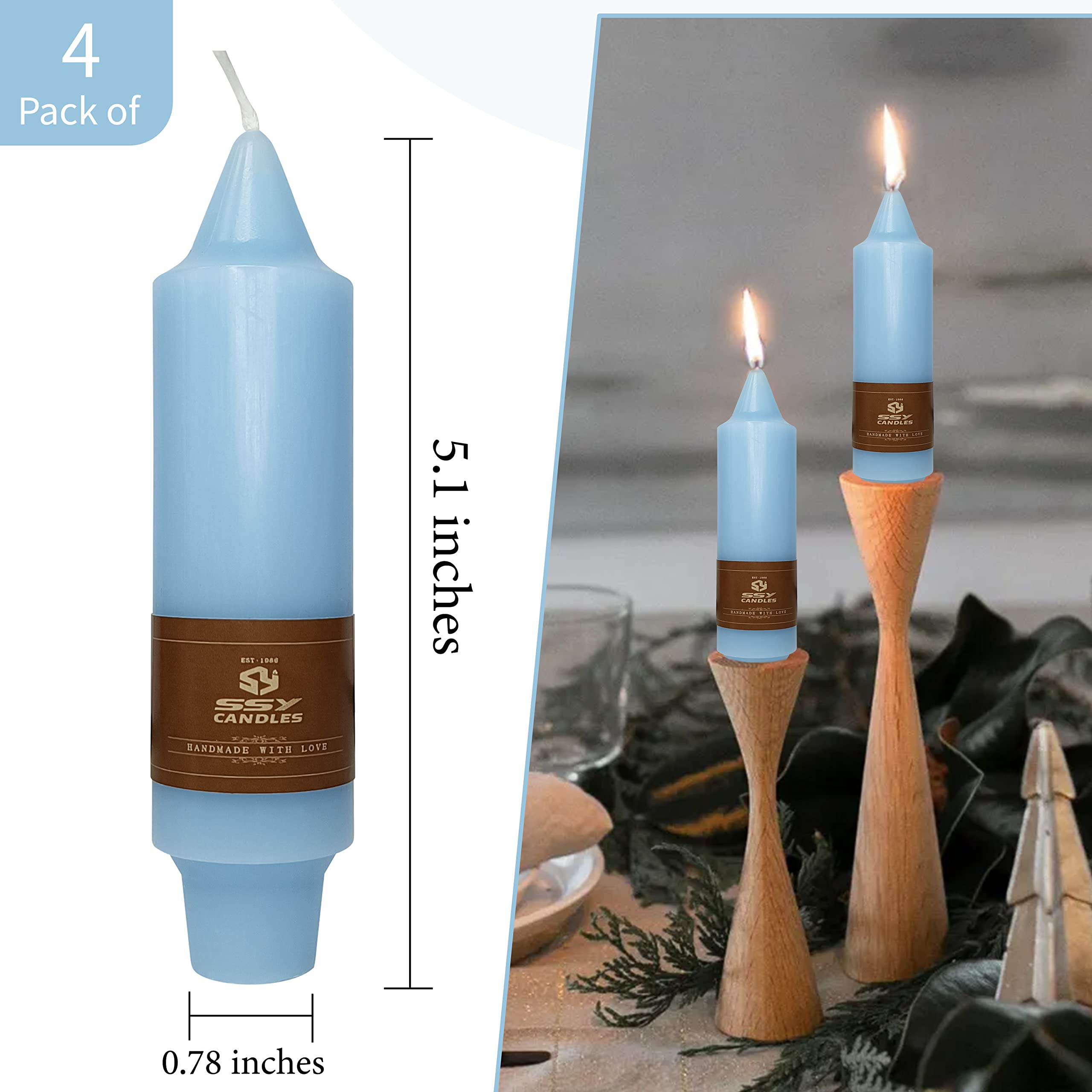 5 Inch Short Taper Candles Blue - Set of 4 Handmade Beeswax Candles for Dinner, Wedding, Party Decor - Elegant Home Decor Candlesticks for Romantic Ambiance, Table Centerpieces & Holiday Celebrations