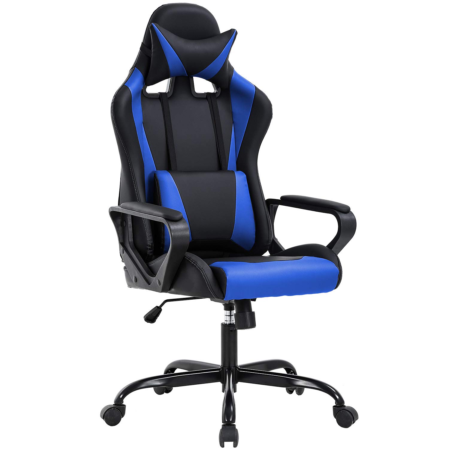 Best Ergonomic High-Back Gaming Chair - PU Leather Office Computer Desk Chair with Lumbar Support & Swivel Base - Comfortable Racing Style Task Chair for Back Pain Relief (Blue) - Perfect for Home Office, Gaming Setup & Workstation