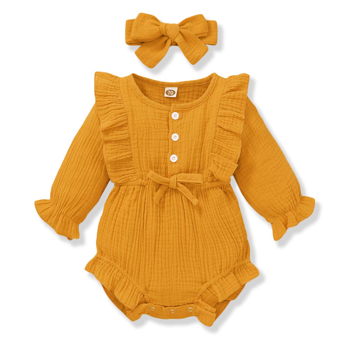 Renotemy Newborn Baby Girl Clothes - Soft Cotton Linen Romper with Ruffle Detail | Cute Solid Color Jumpsuit for Infants 0-24 Months | Perfect for Photo Shoots, Playtime & Special Occasions