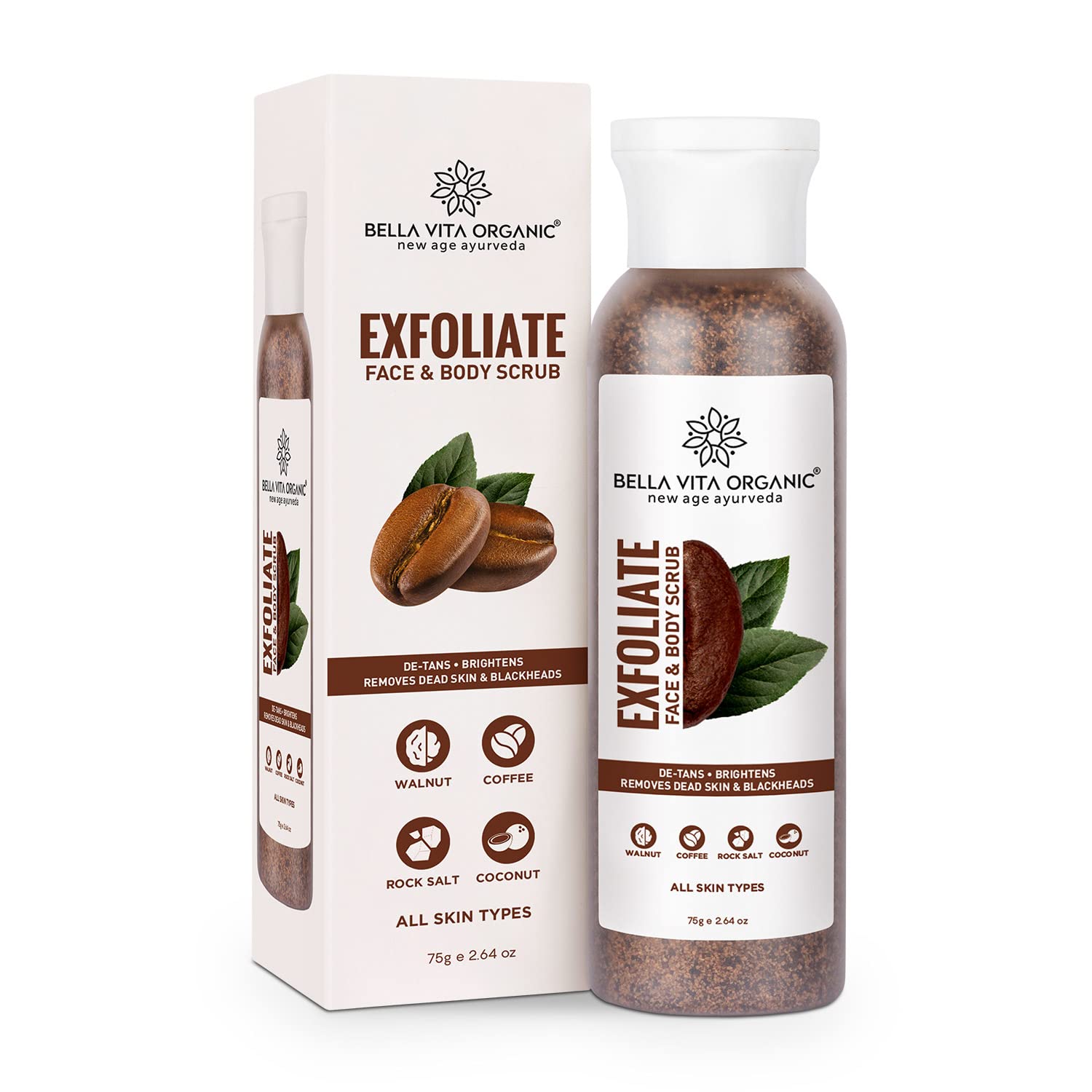 Bella Vita Organic Coffee Scrub & Anti-Acne Face Wash Set - Exfoliating Blackhead Remover for Face & Body (75g) + Oil Control Cleanser (100ml) | Skincare Routine for Glowing Skin, Perfect for Daily Use & Spa Days