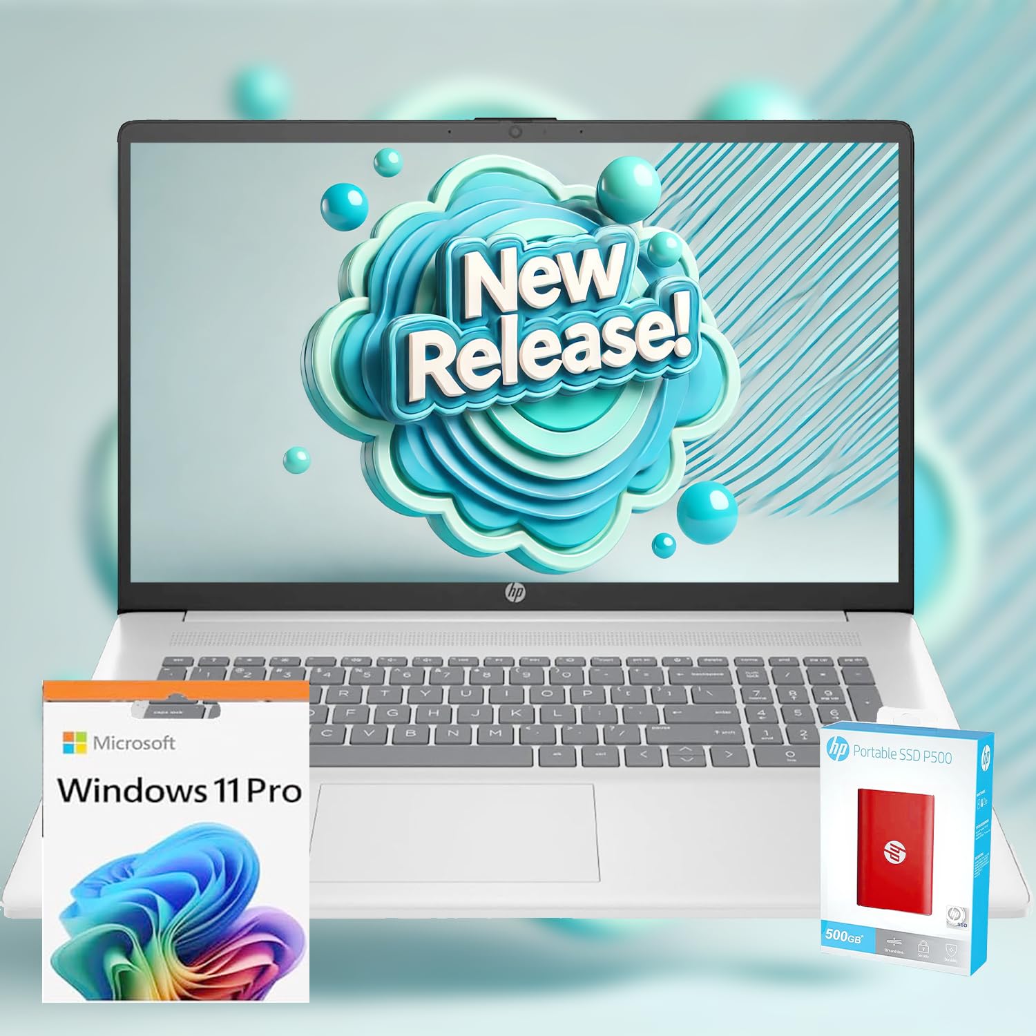 2025 New 17 Inch Laptop Computer - 64GB RAM, 1.5TB SSD (1TB PCIe + 512GB HP P500 Portable SSD), AMD Ryzen 5 7430U 6-Core Processor, Windows 11 Home with Microsoft 365 - Perfect for Gaming, Graphic Design & Business Productivity