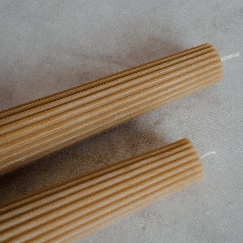 Handmade Beeswax Fluted Pillar Candles - Natural Unscented 10