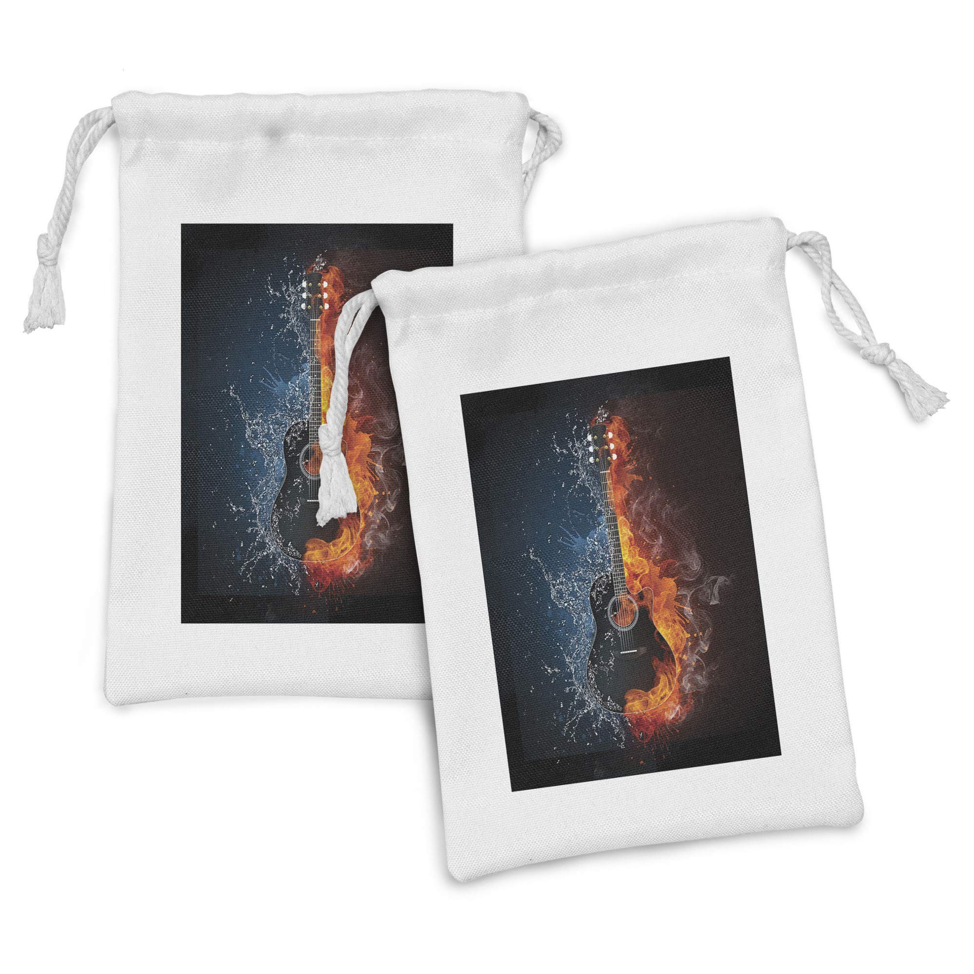 Ambesonne 2-Pack Guitar Drawstring Pouch Set - Watercolor Orange Guitar Design Small Fabric Bags (9