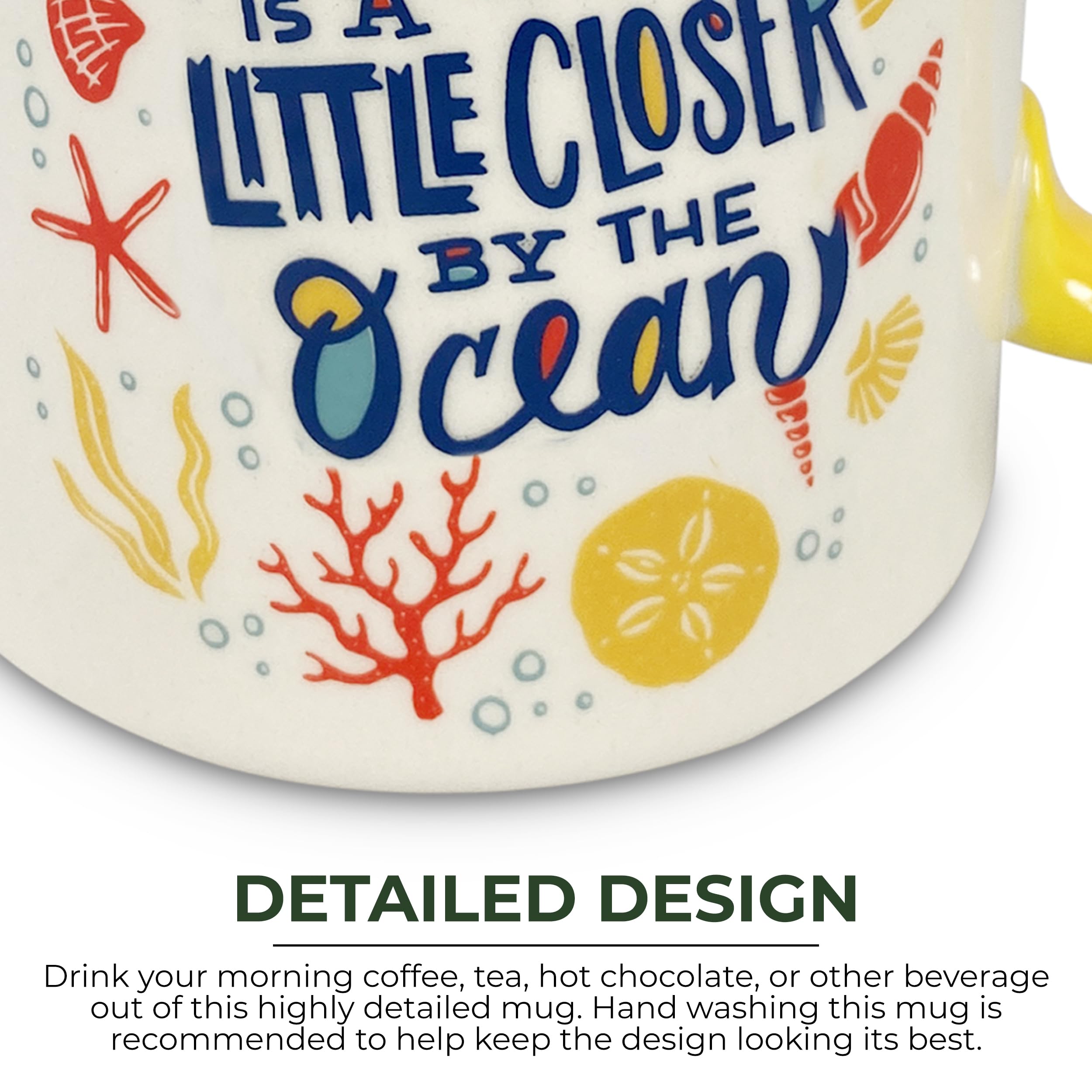 Rivers Edge Products 16 Oz Ocean Ceramic Coffee Mug with Handle - Premium Espresso & Tea Cup for Coffee, Latte, Tea - Perfect for Home, Office, Cafe & Gifts - Heaven Ocean Design