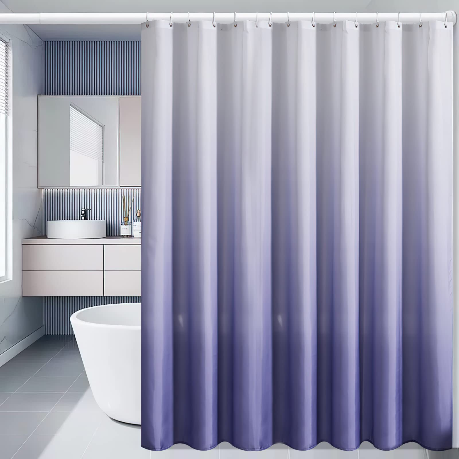 Furlinic Ombre Shower Curtain 48x78 Inches - Waterproof Gradient Bathroom Curtain with Metal Grommets & 8 Plastic Hooks, Machine Washable Fabric for Small Narrow Stall - Purple | Perfect for Modern Bathrooms, Apartments & Dorm Rooms