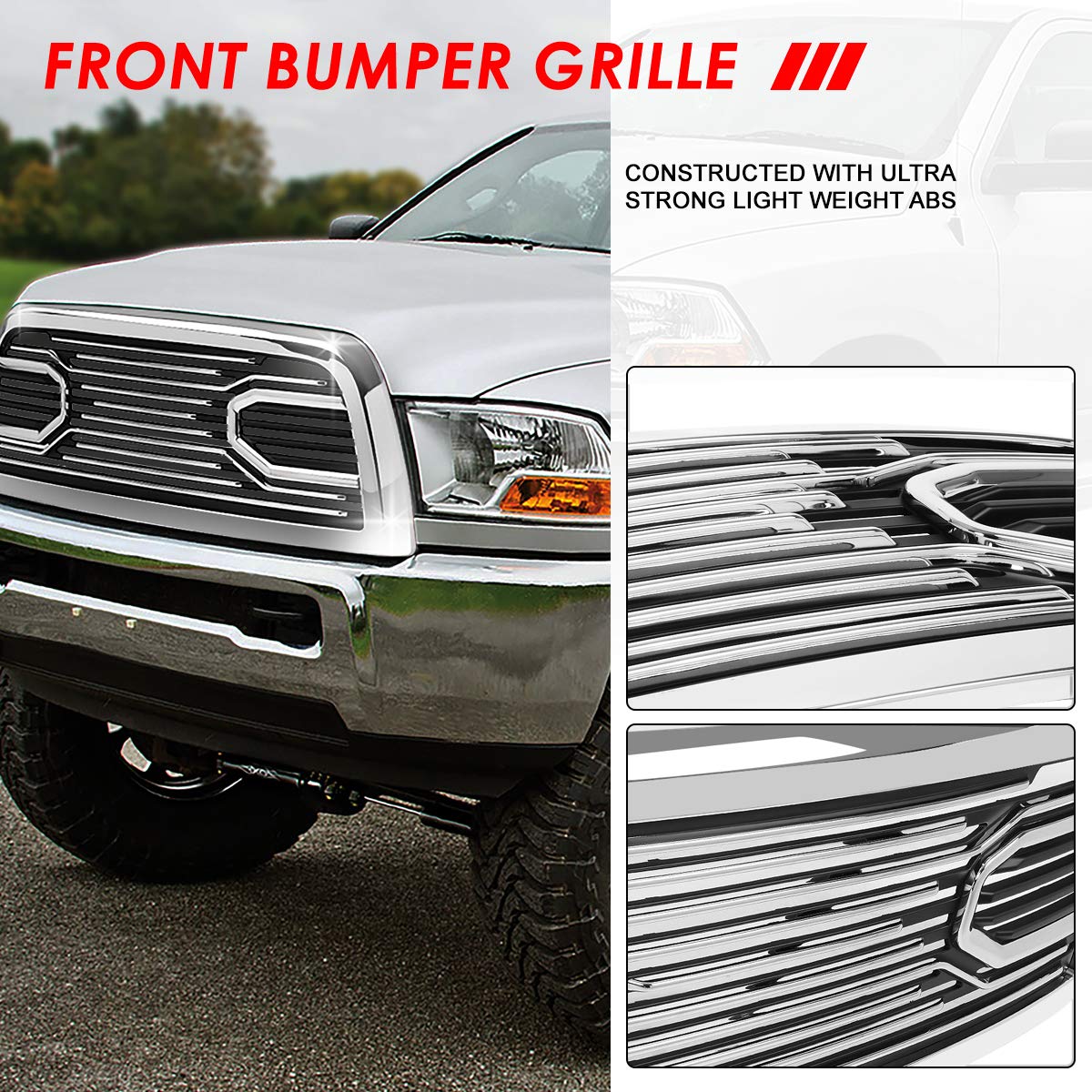 Auto Dynasty Big Horn Style Front Hood Bumper Grille for Dodge Ram 2500 3500 (2010-2018) | Heavy Duty Truck Accessories for Off-Road & Towing
