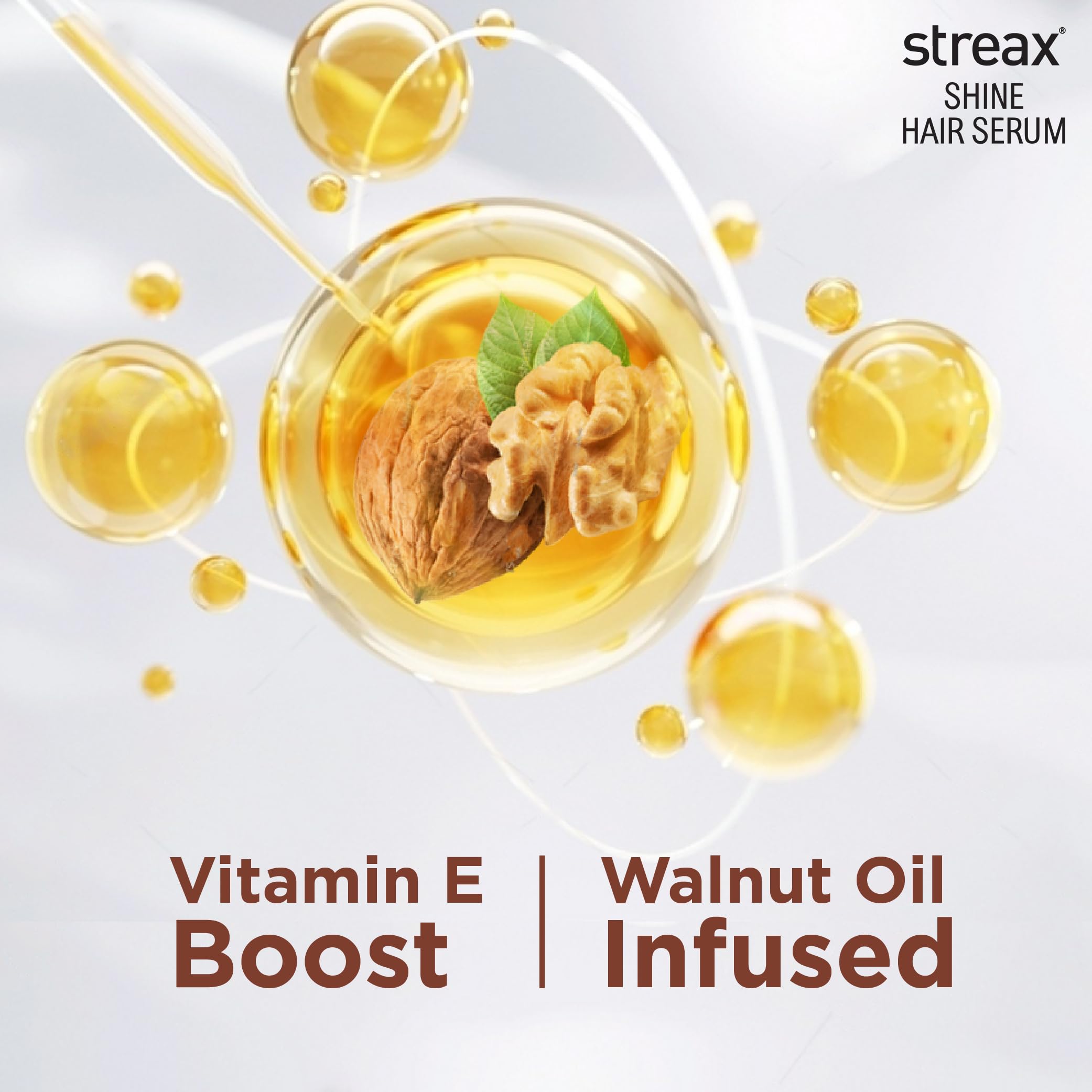 Streax Walnut Oil Hair Serum for Dry & Frizzy Hair - 45ml | Smoothing & Shine Treatment | Perfect for Daily Hair Care & Styling