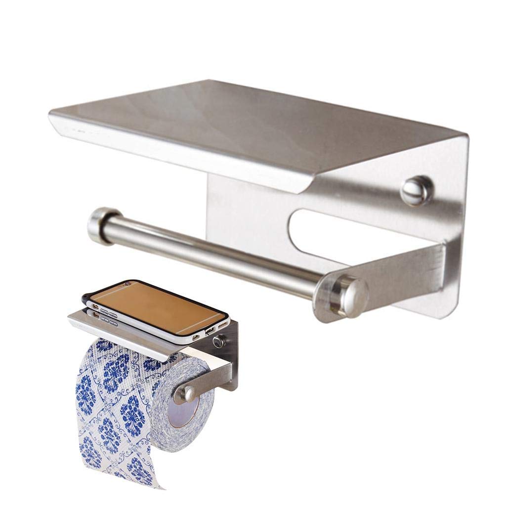 Stainless Steel Toilet Paper Holder with Small Rack - Adjustable Mobile Stand for Bathroom, Kitchen, RV & Office - Rustproof Multipurpose Storage Organizer