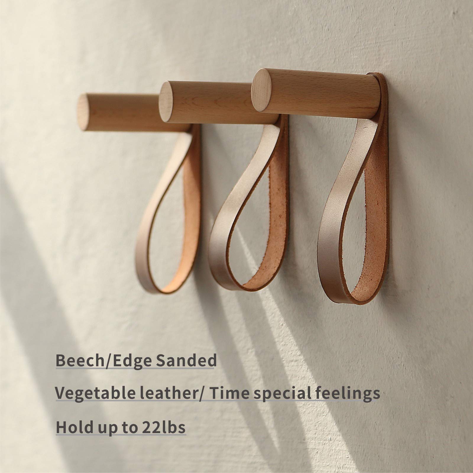 Handmade Oak Wooden Wall Hooks with Leather - 3 Pack Coat Hat Bag Hanger for Entryway, Bedroom & Closet Organization | Durable Rustic Home Decor