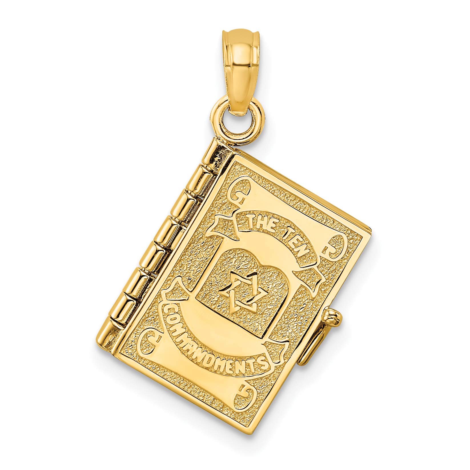 14K Yellow Gold 3D Movable Hebrew Ten Commandments Book Charm Pendant - 26.55mm for Jewelry Making, Necklace & Bracelet Charms - Perfect for Jewish Gifts, Religious Jewelry & Torah Study Accessories