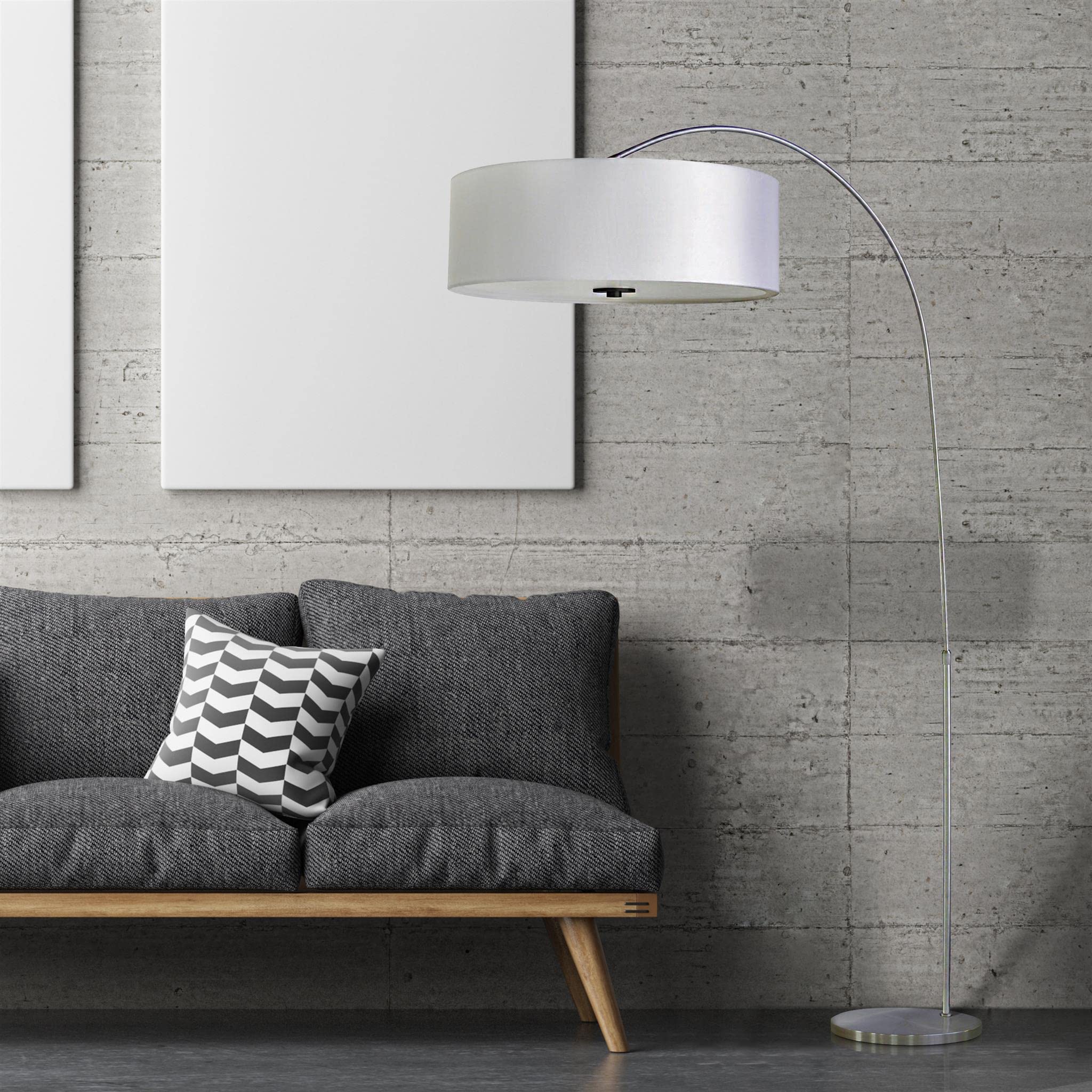 Yosemite Home Décor PFL128PW-SS Modern Arc Floor Lamp with Satin Steel Finish - Adjustable Height for Living Room, Bedroom, or Office Lighting