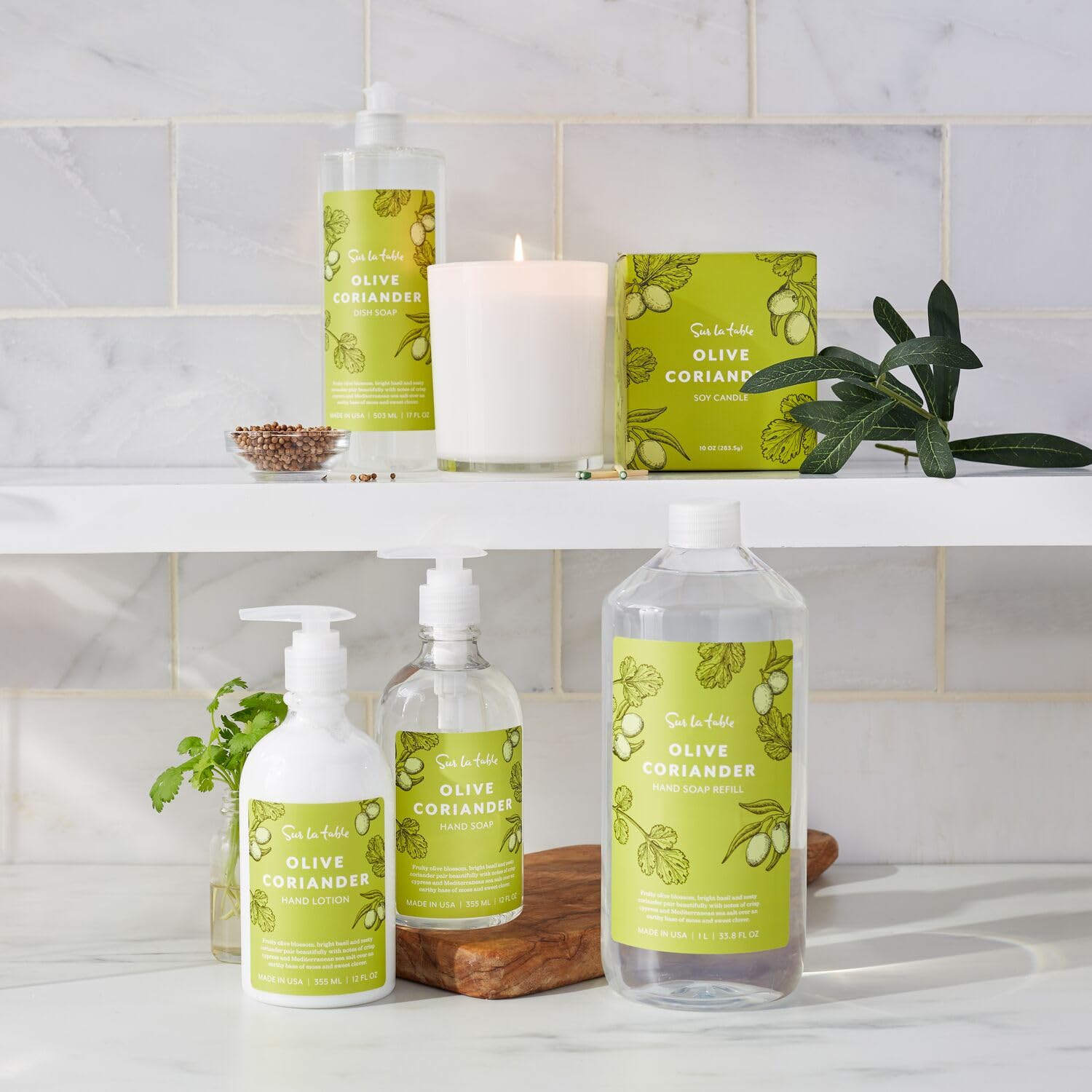 Sur La Table Olive & Coriander Scented Soap and Lotion Gift Set | Bathroom Essentials for Spa-Like Experience at Home